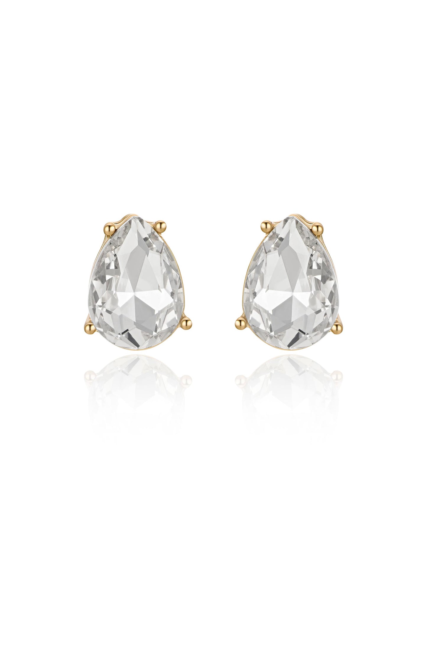 Classic Crystal Teardrop 18k Gold Plated Earrings on white