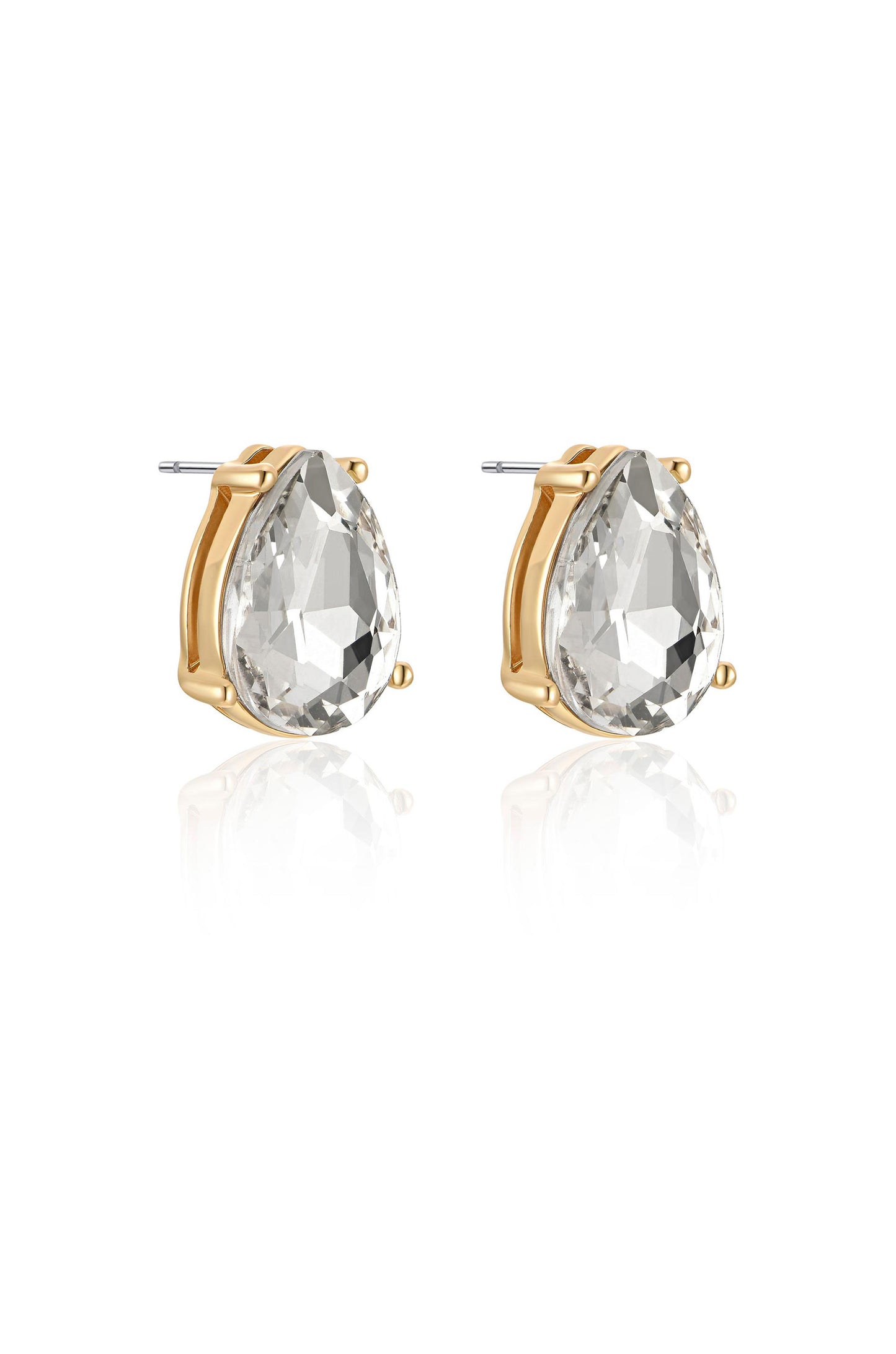 Classic Crystal Teardrop 18k Gold Plated Earrings on white side