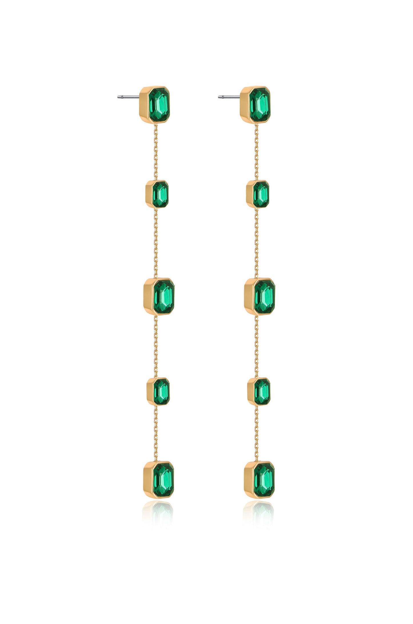 Iconic Crystal Dangle Earrings in green crystals facing side