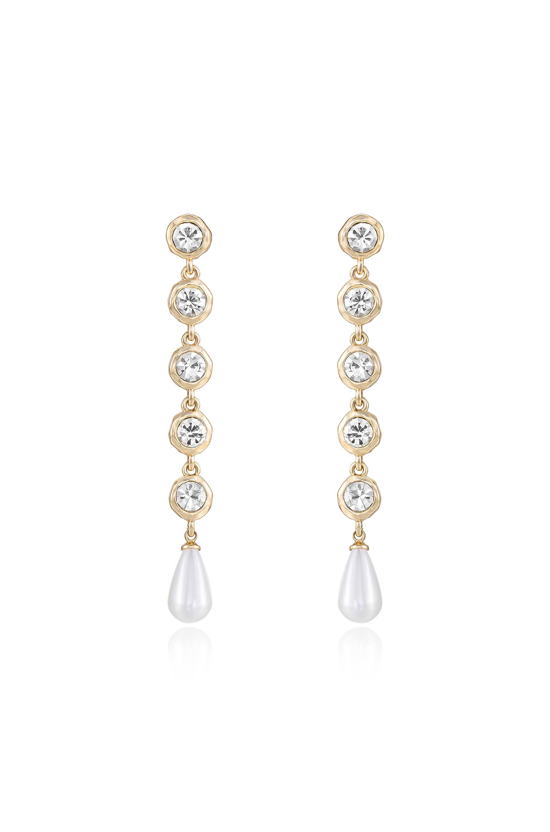 Elegantly Modern Crystal and Pearl Dangle Earrings