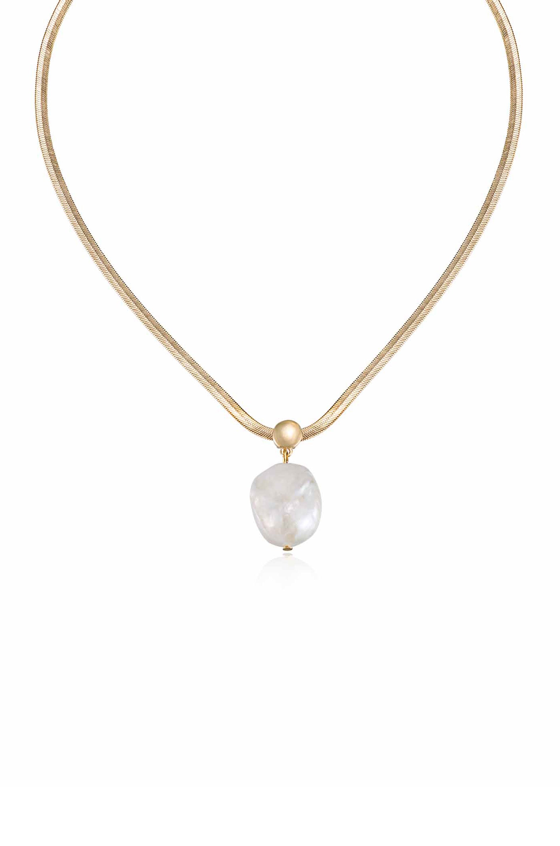 Baroque Pearl Pendant Snake Chain Necklace
