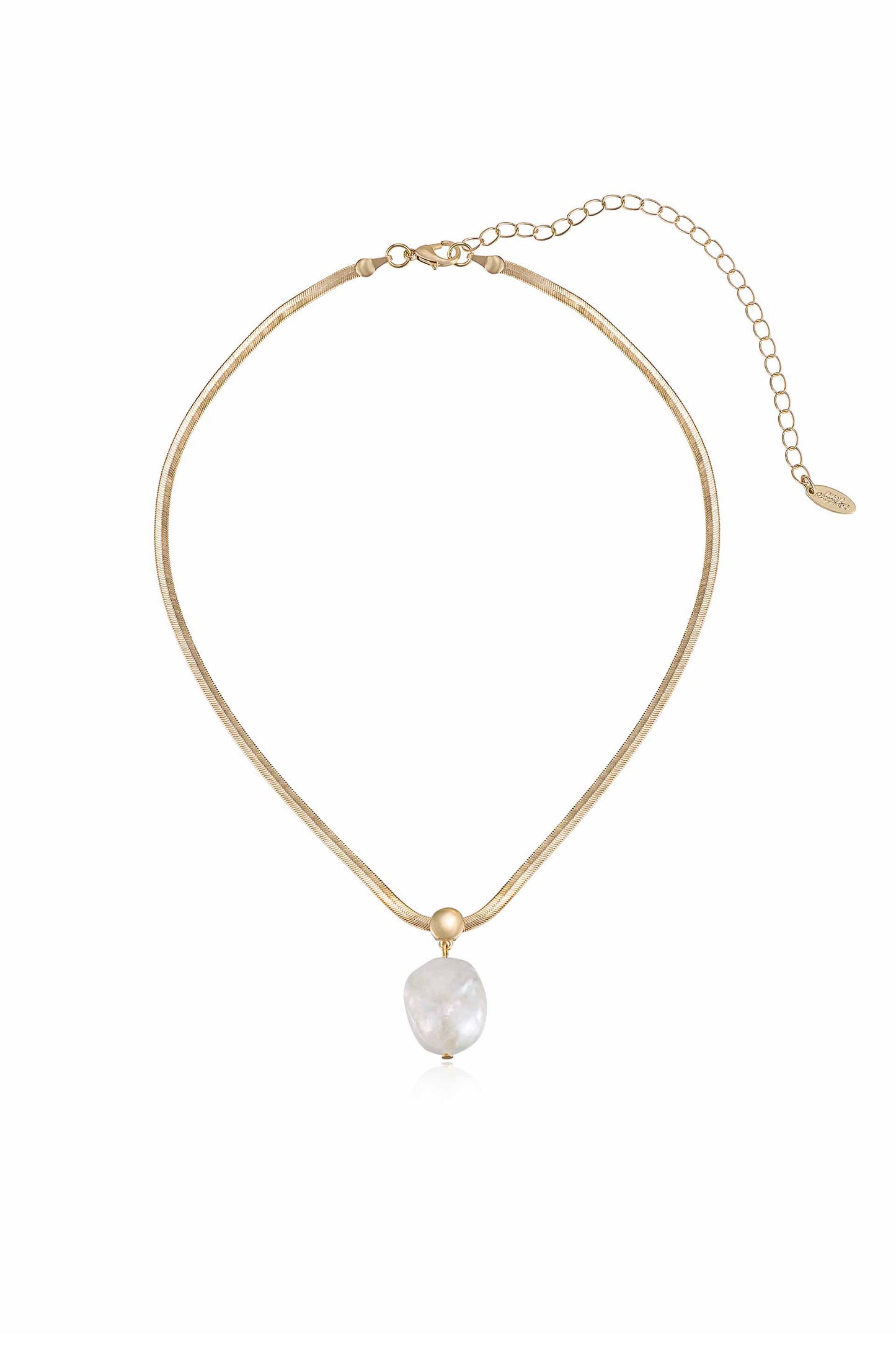 Baroque Pearl Pendant Snake Chain Necklace in gold