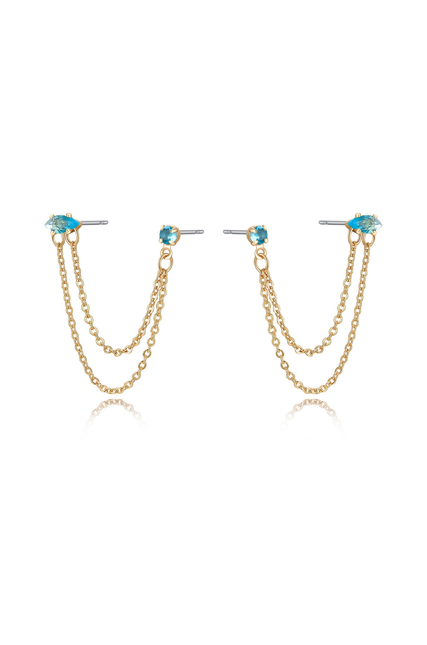 Double Piercing Chain Dangle Earrings in aqua side