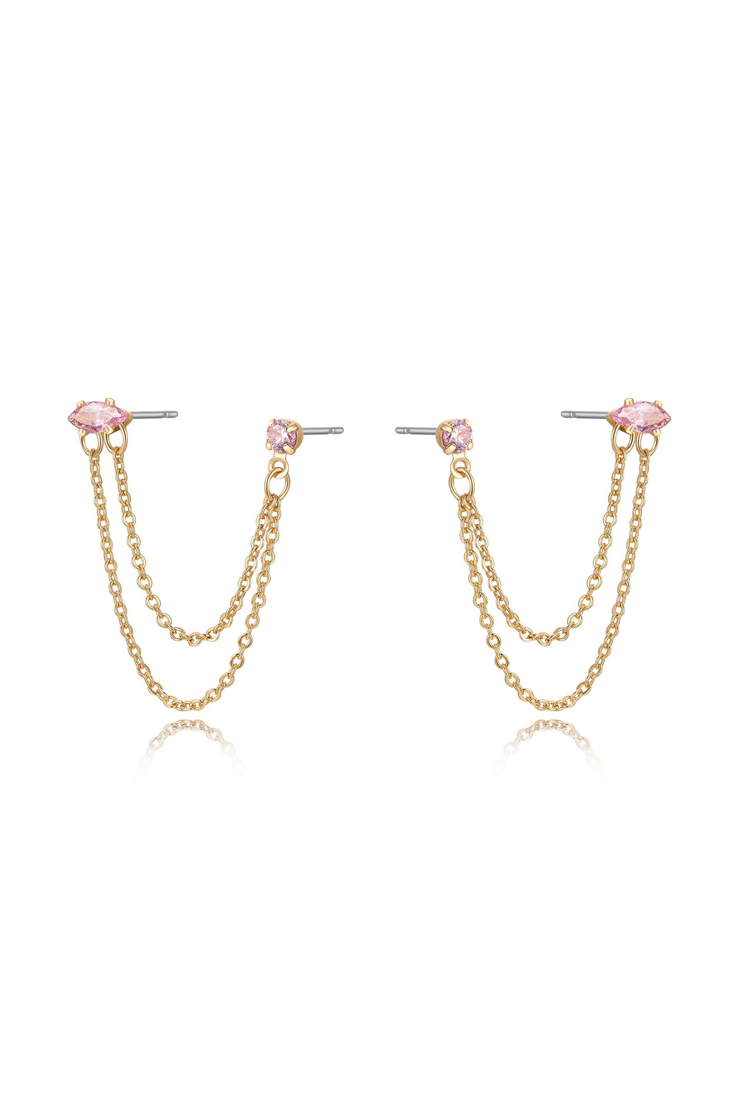 Double Piercing Chain Dangle Earrings in light pink side