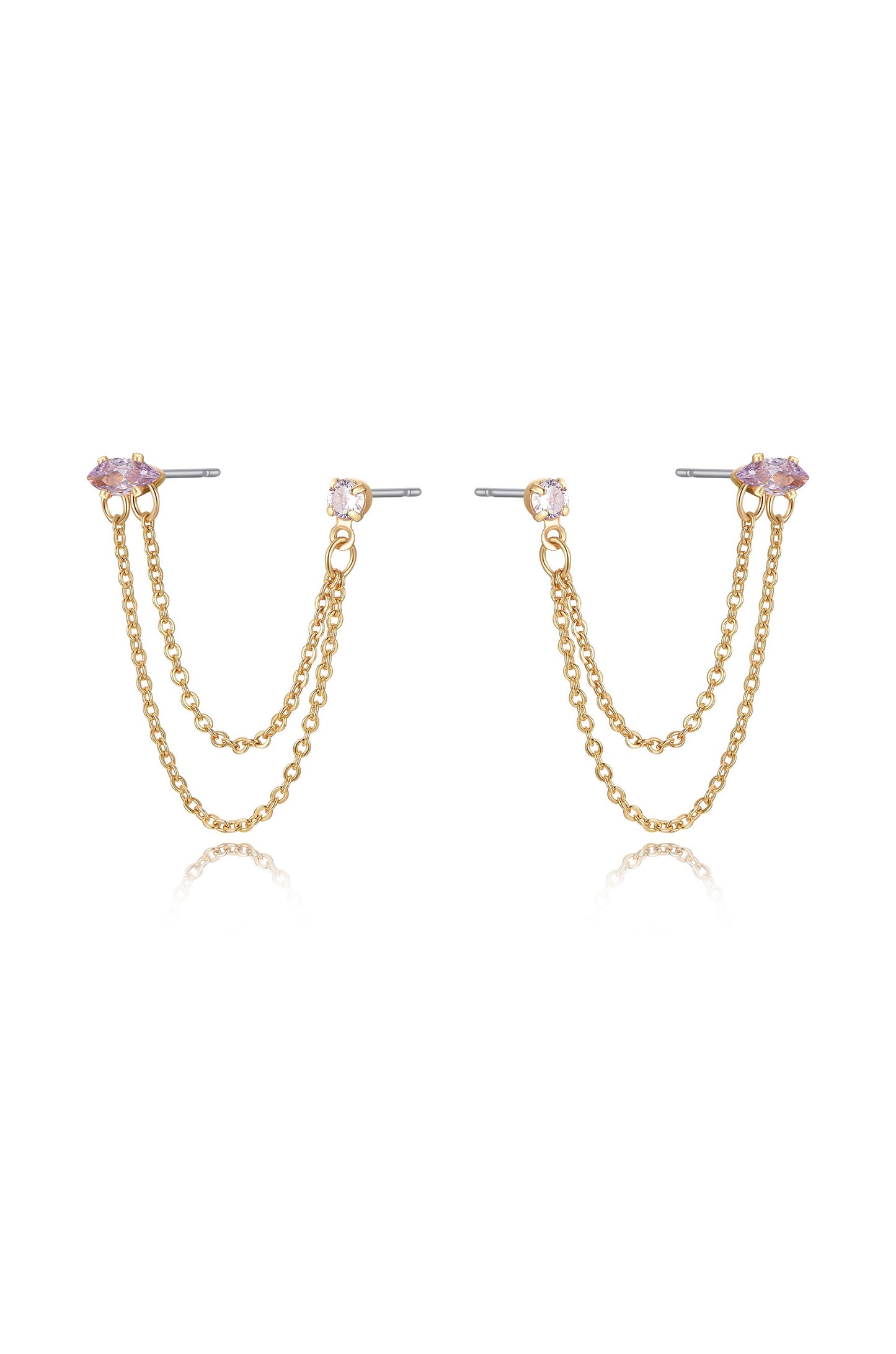 Double Piercing Chain Dangle Earrings in light amethyst side