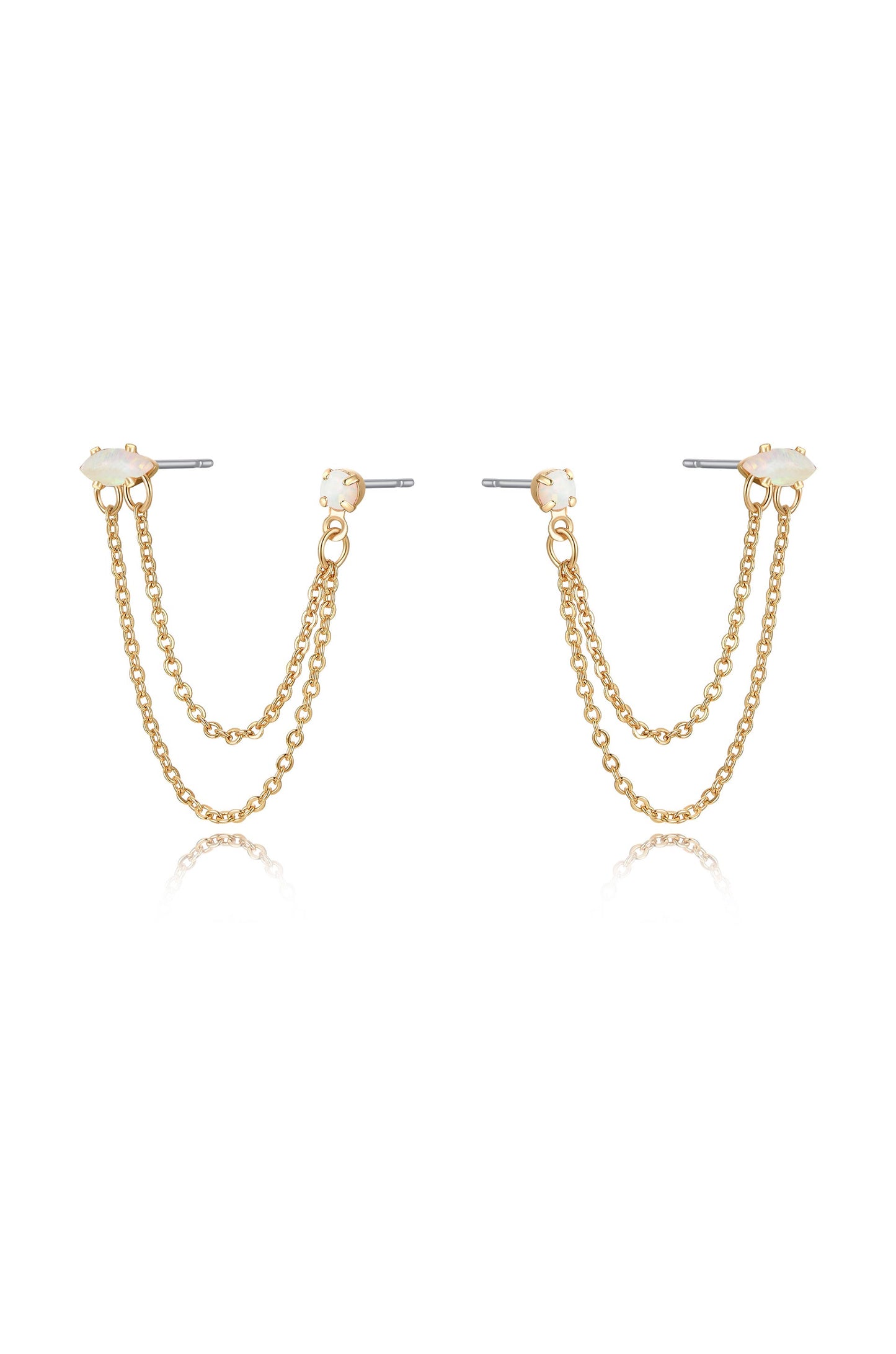 Double Piercing Chain Dangle Earrings in opal side