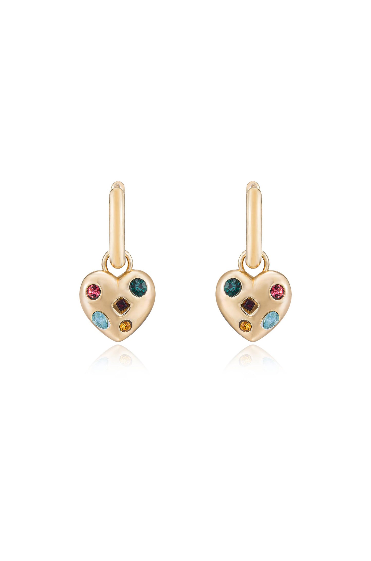 Rainbow Crystal Heart Dangle Earrings front