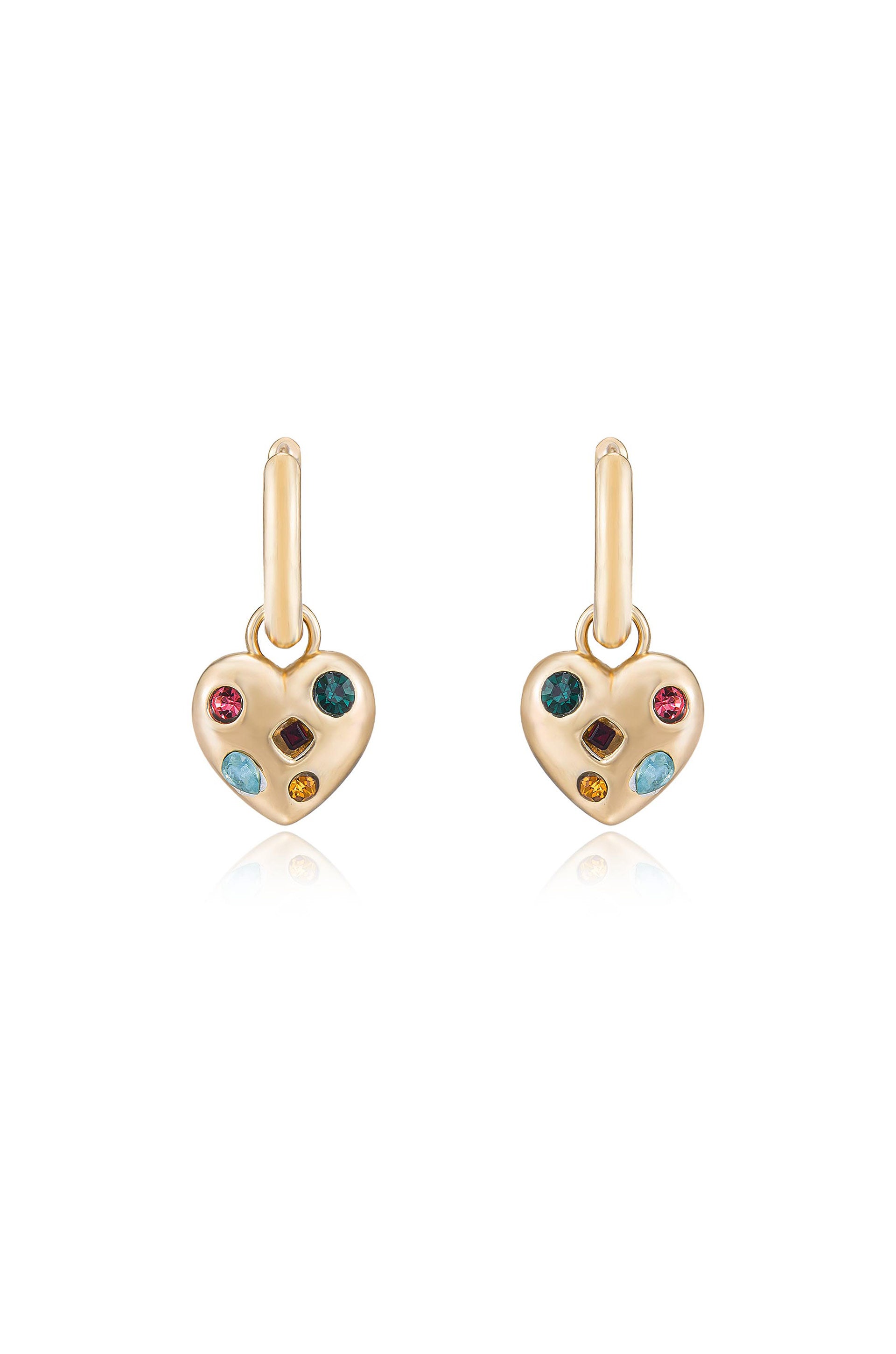 Rainbow Crystal Heart Dangle Earrings front