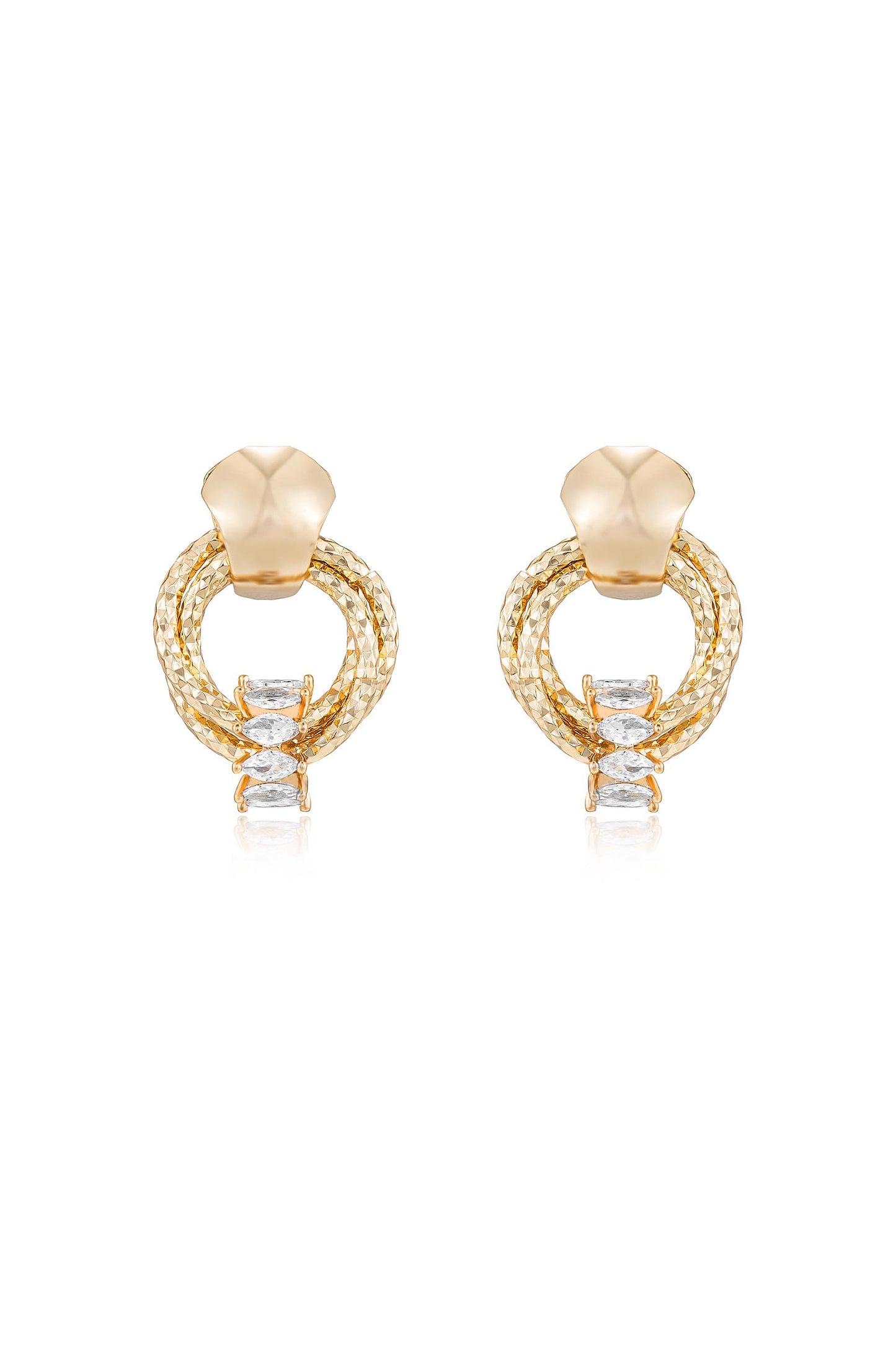 Mini Barrel 18k Gold Plated Crystal Earrings on white