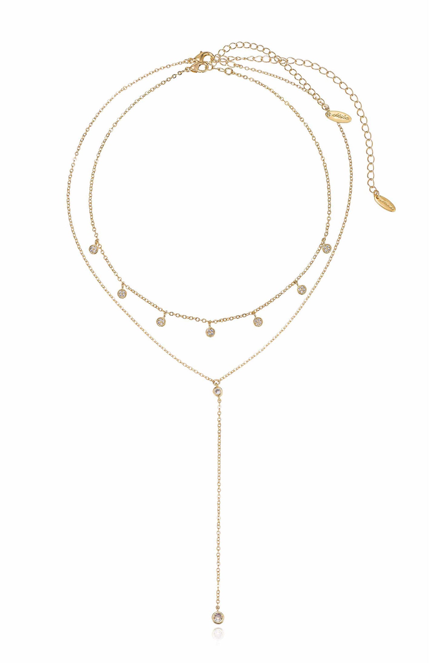Simplistic Crystal Layered Lariat Necklace Set full