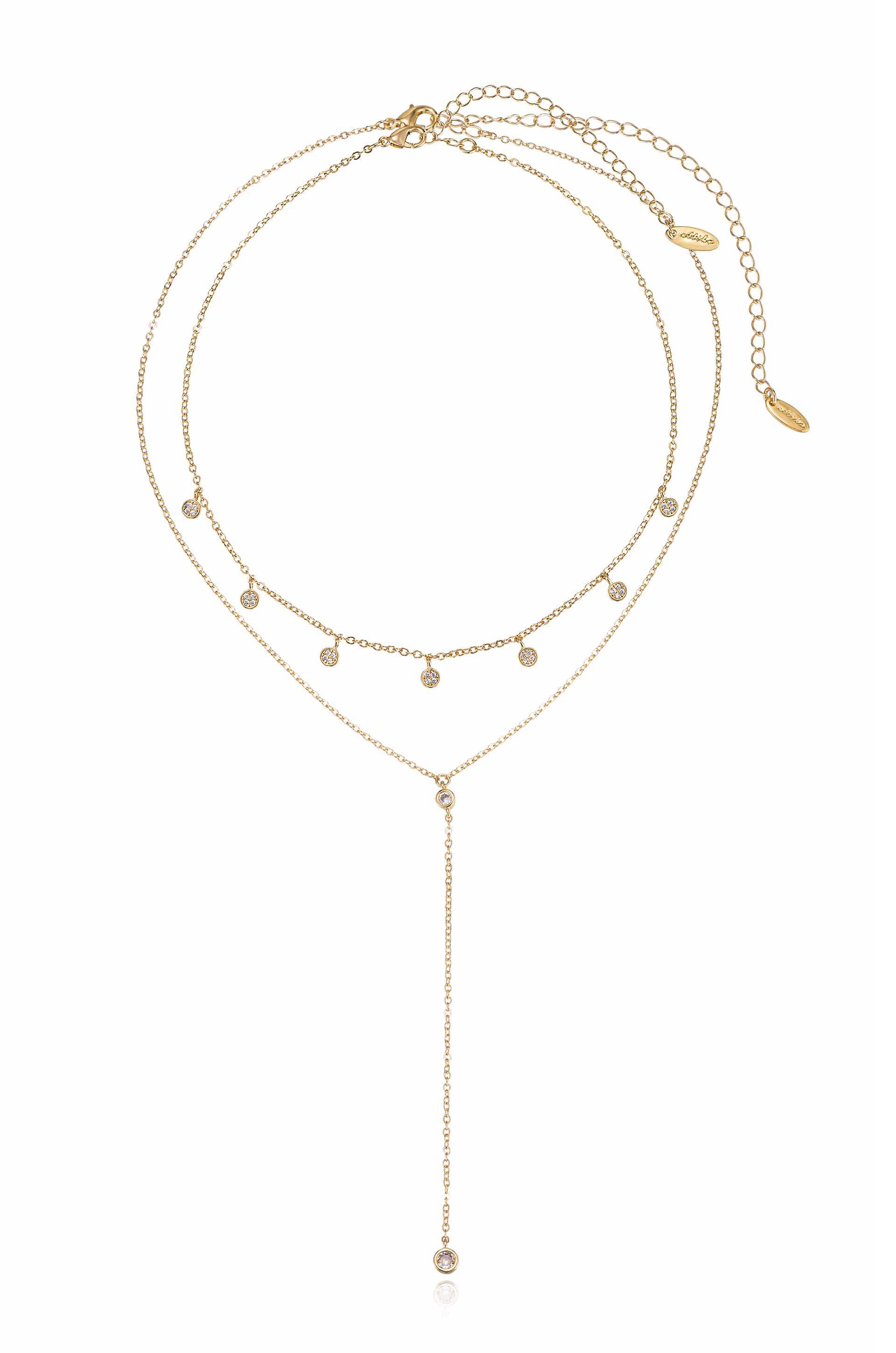Simplistic Crystal Layered Lariat Necklace Set full