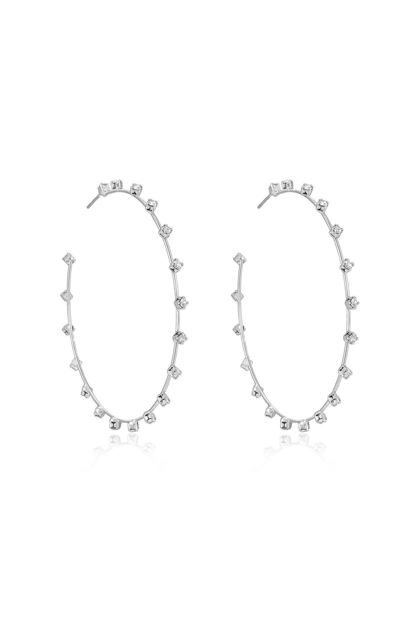 Simple Spark Crystal Hoops in rhodium side view