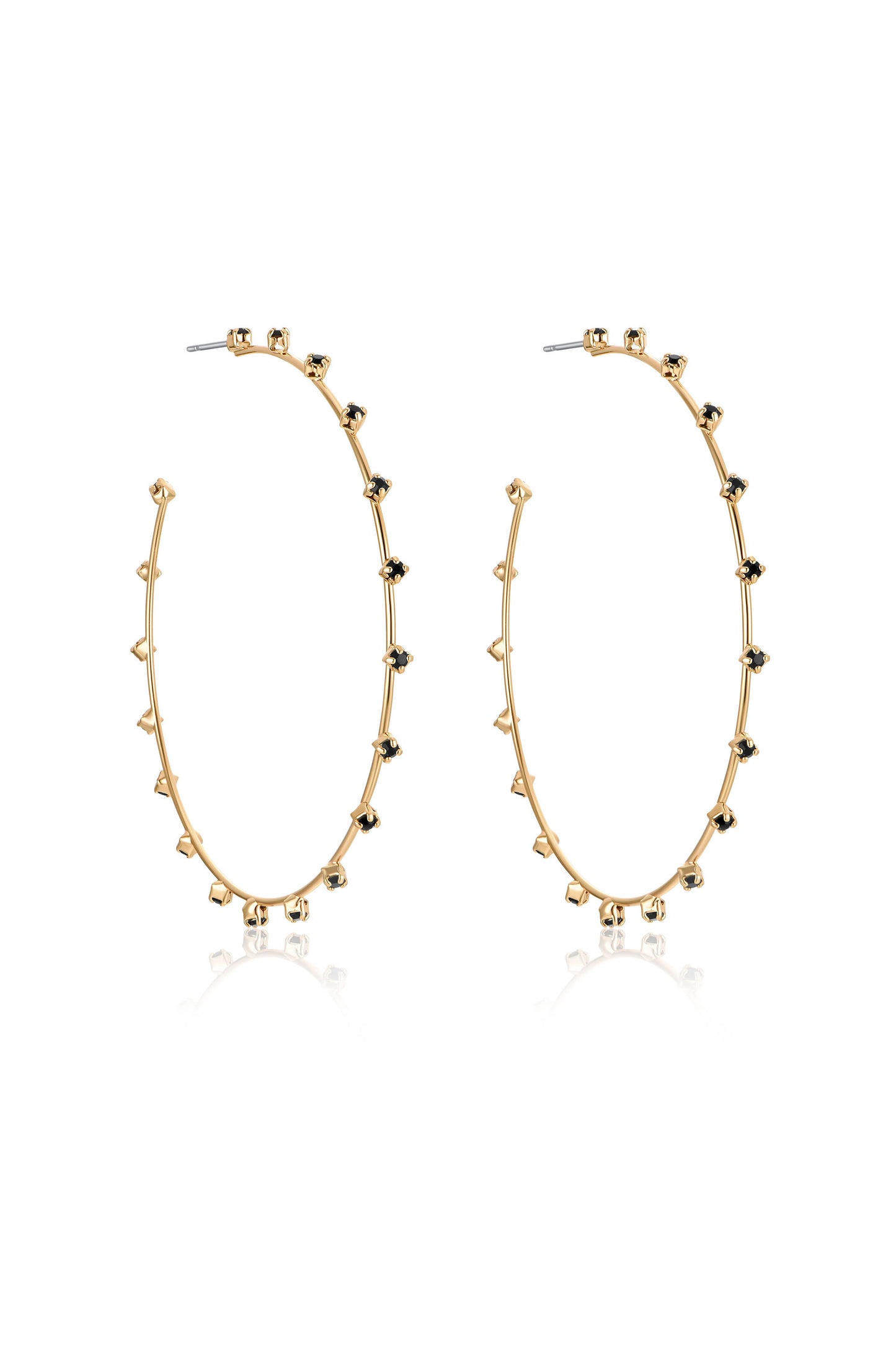 Simple Spark Crystal Hoops in black side view