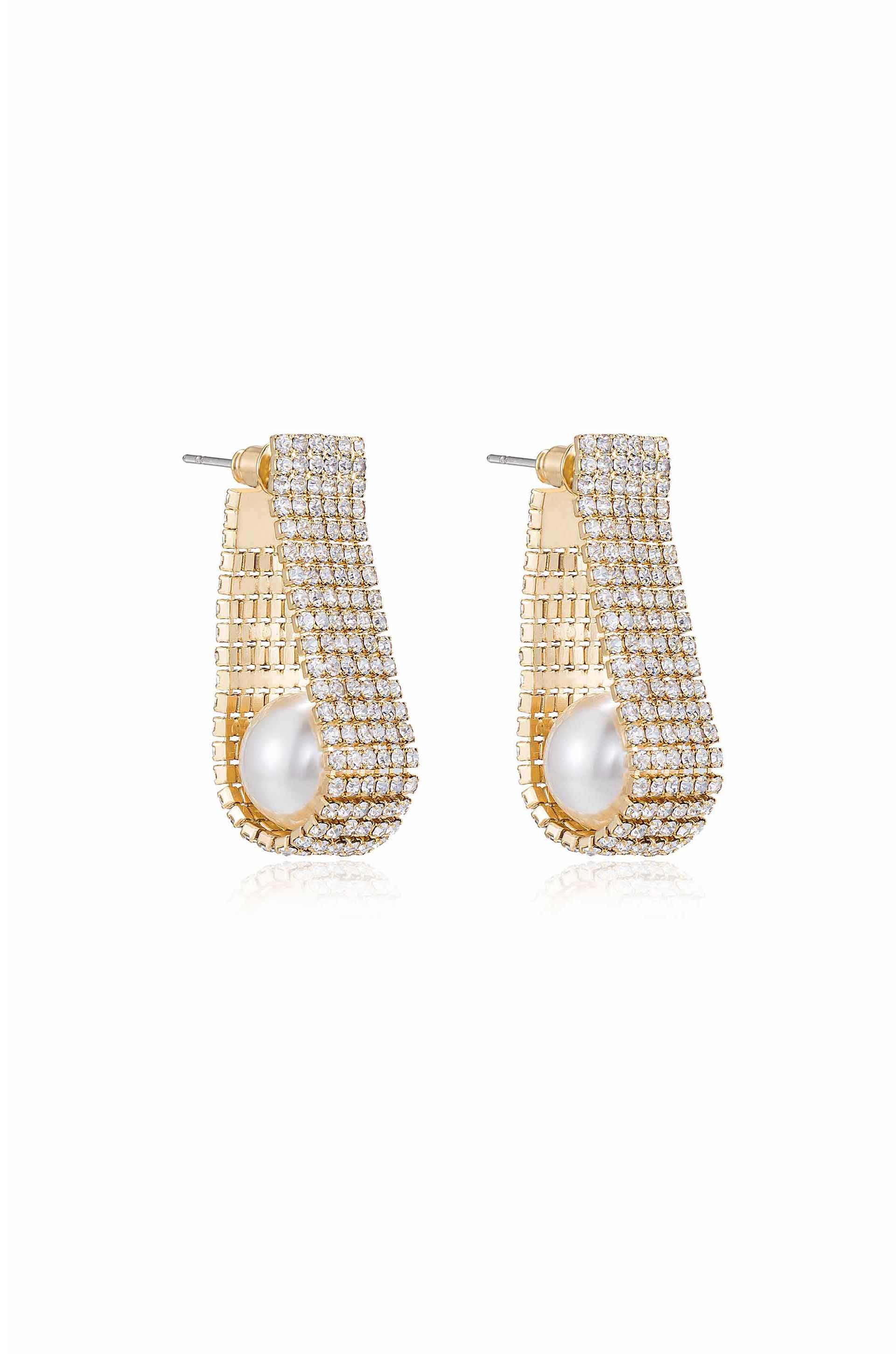 Swaddled Pearl Crystal Teardrop Earrings side