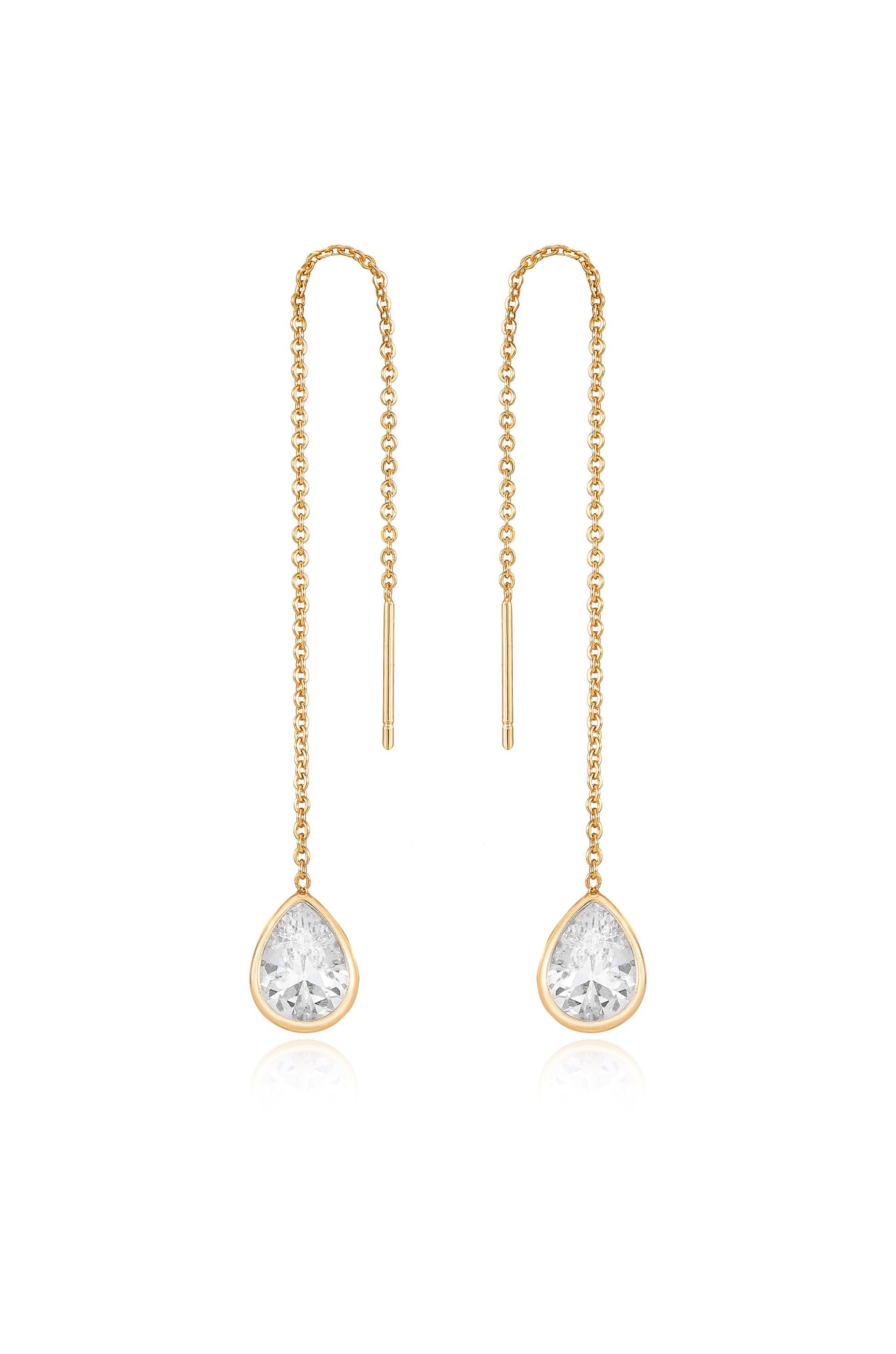 Barely There Chain and Crystal Dangle Earrings Clear Crystal with 18k Gold Plating