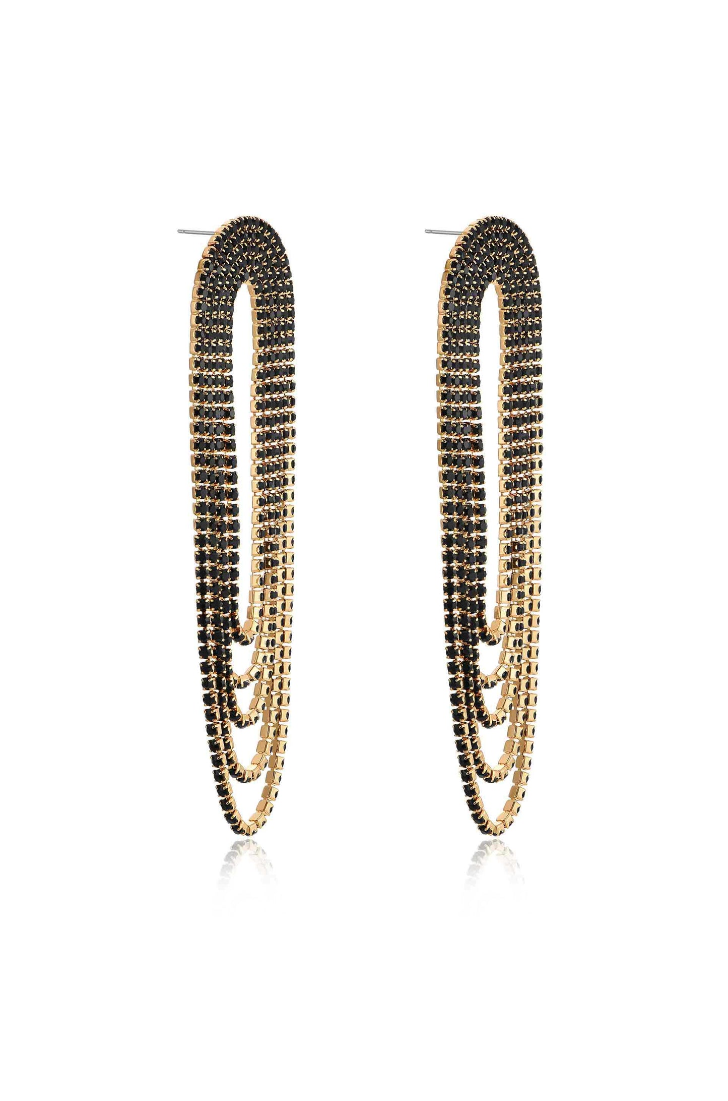 Crystal Drape Fringe Earrings in black side view