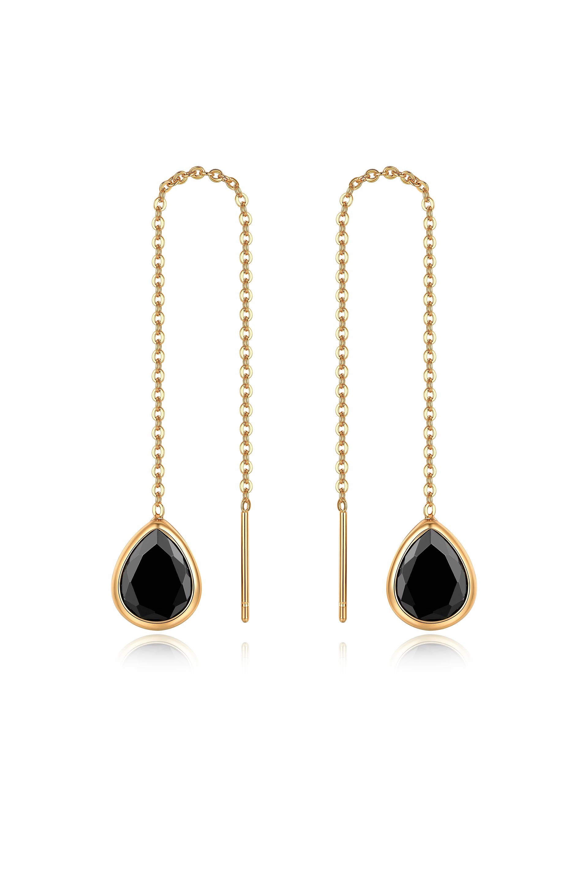 Barely There Chain and Crystal Dangle Earrings Black Crystal with 18k Gold Plating