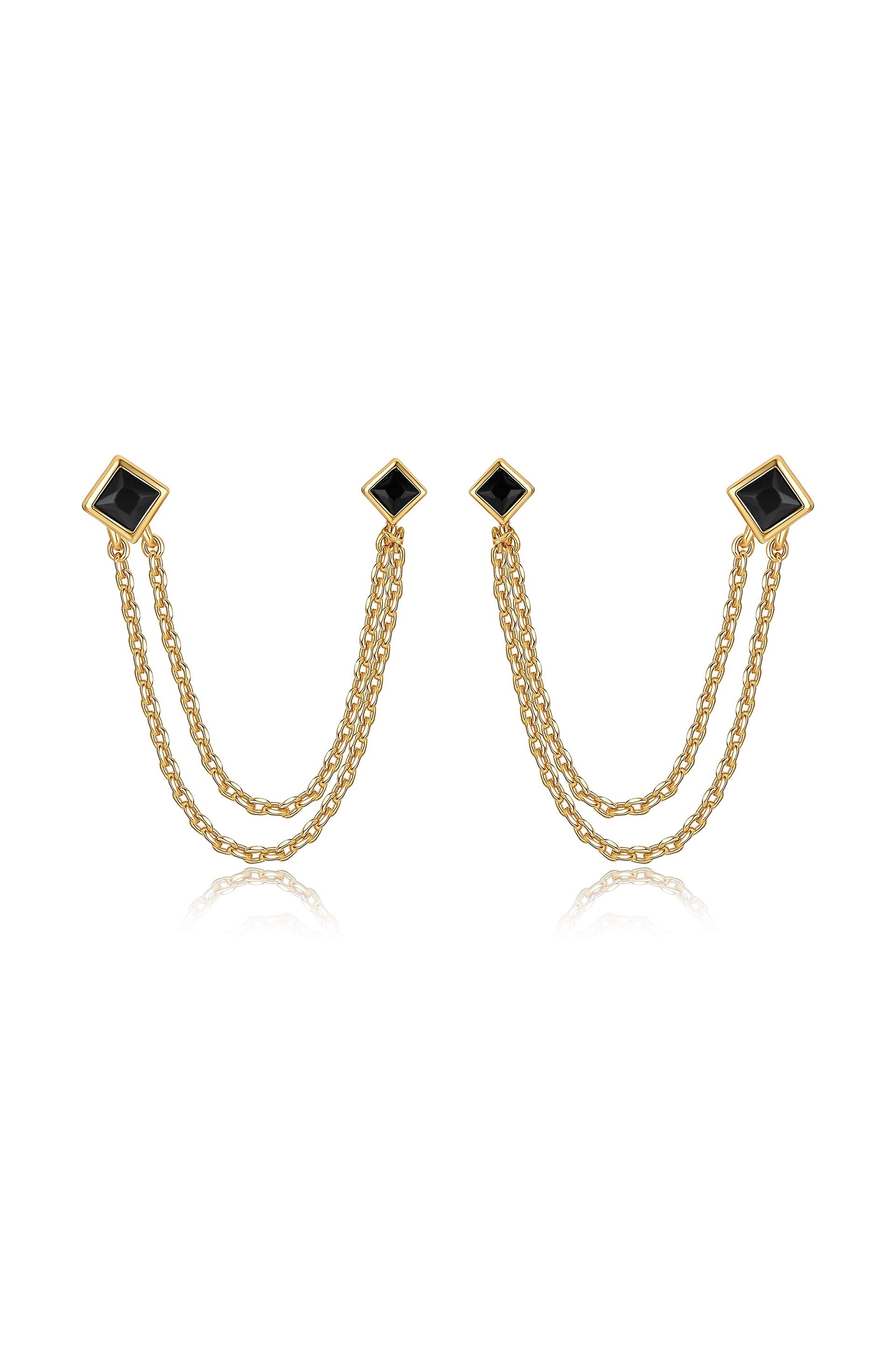 Double Piercing Diamond Shape Earrings on model full