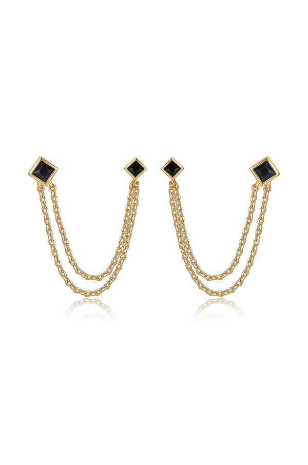 Double Piercing Diamond Shape Earrings