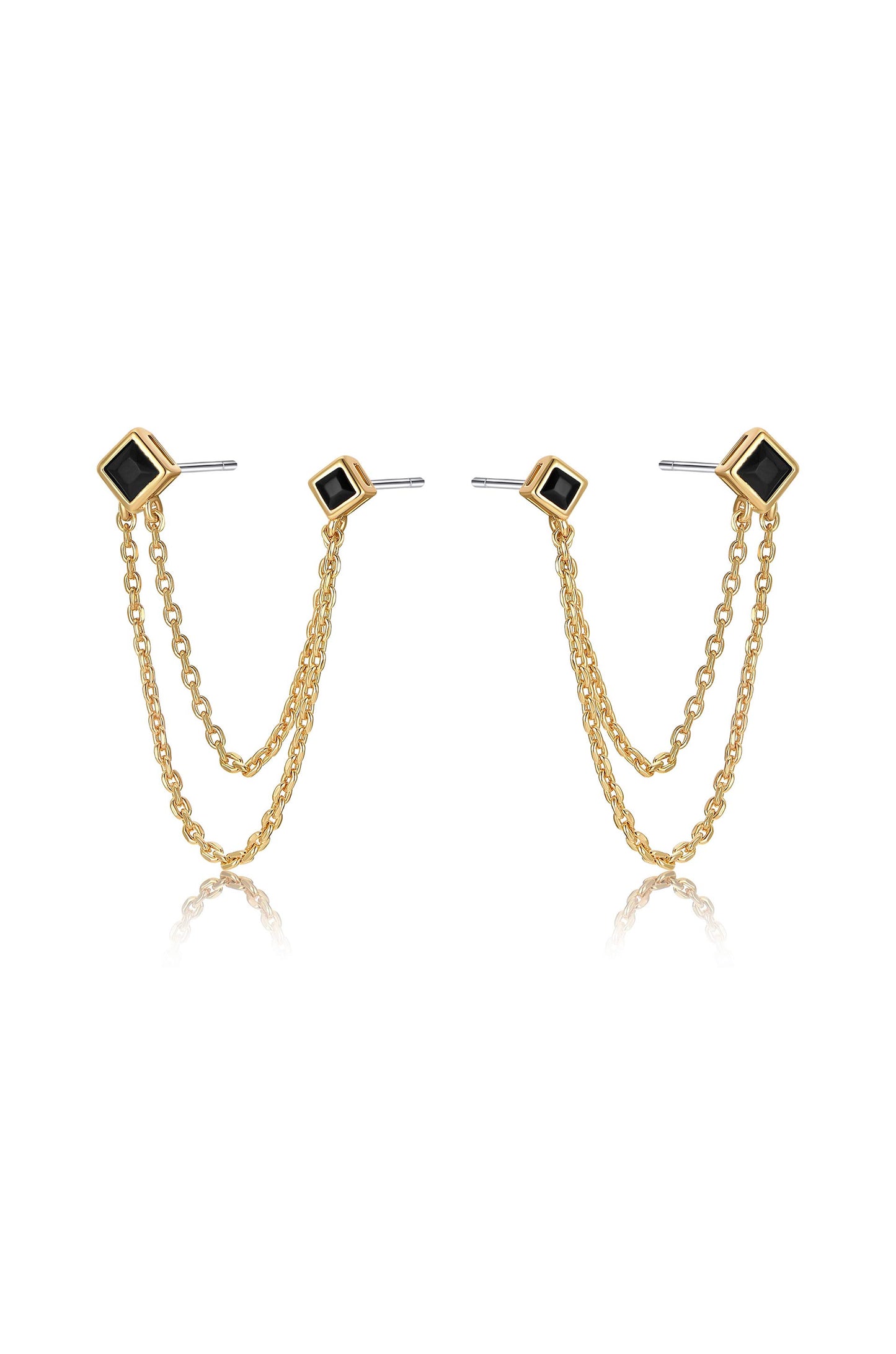 Double Piercing Diamond Shape Earrings side view
