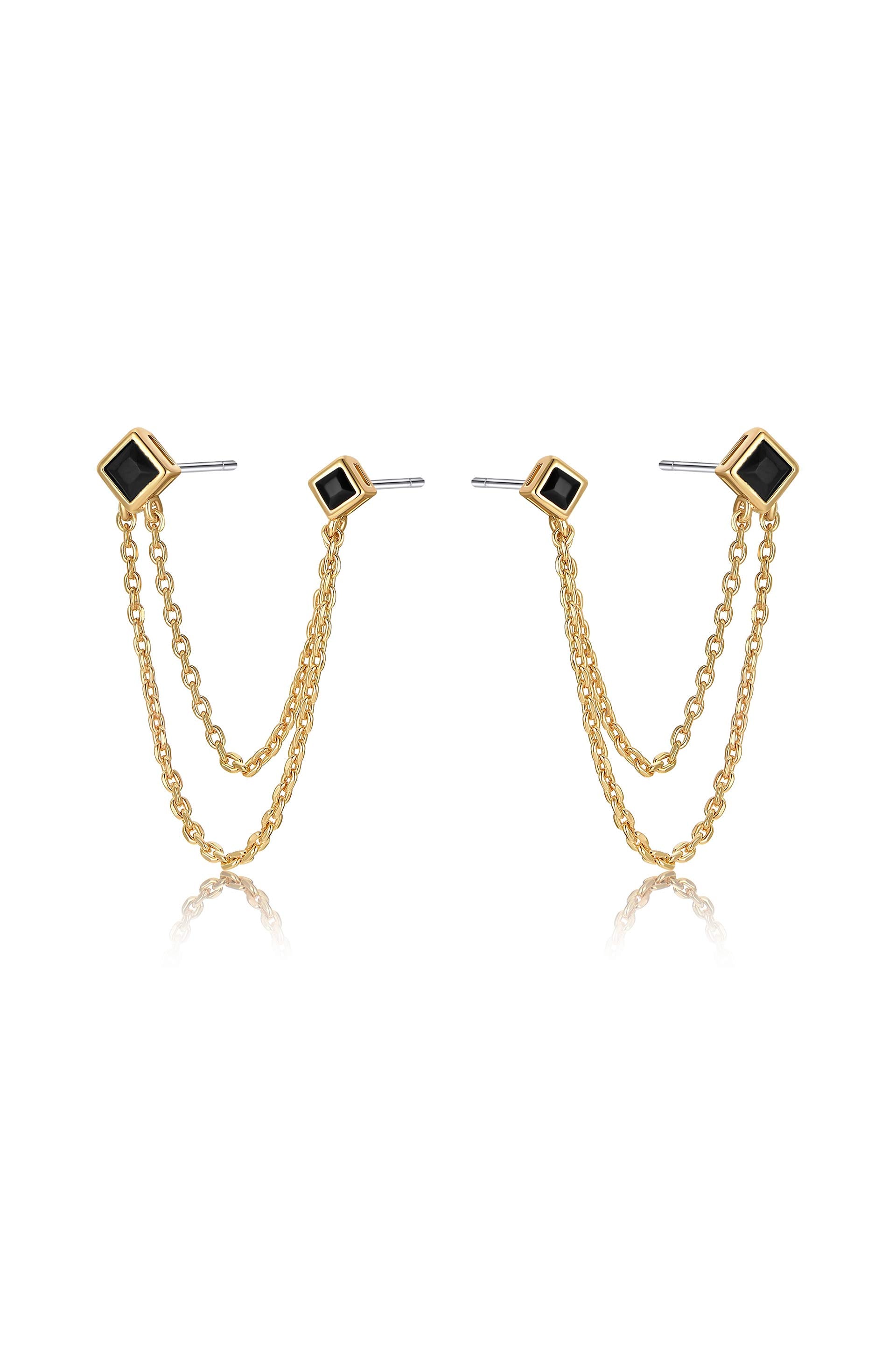 Double Piercing Diamond Shape Earrings side view