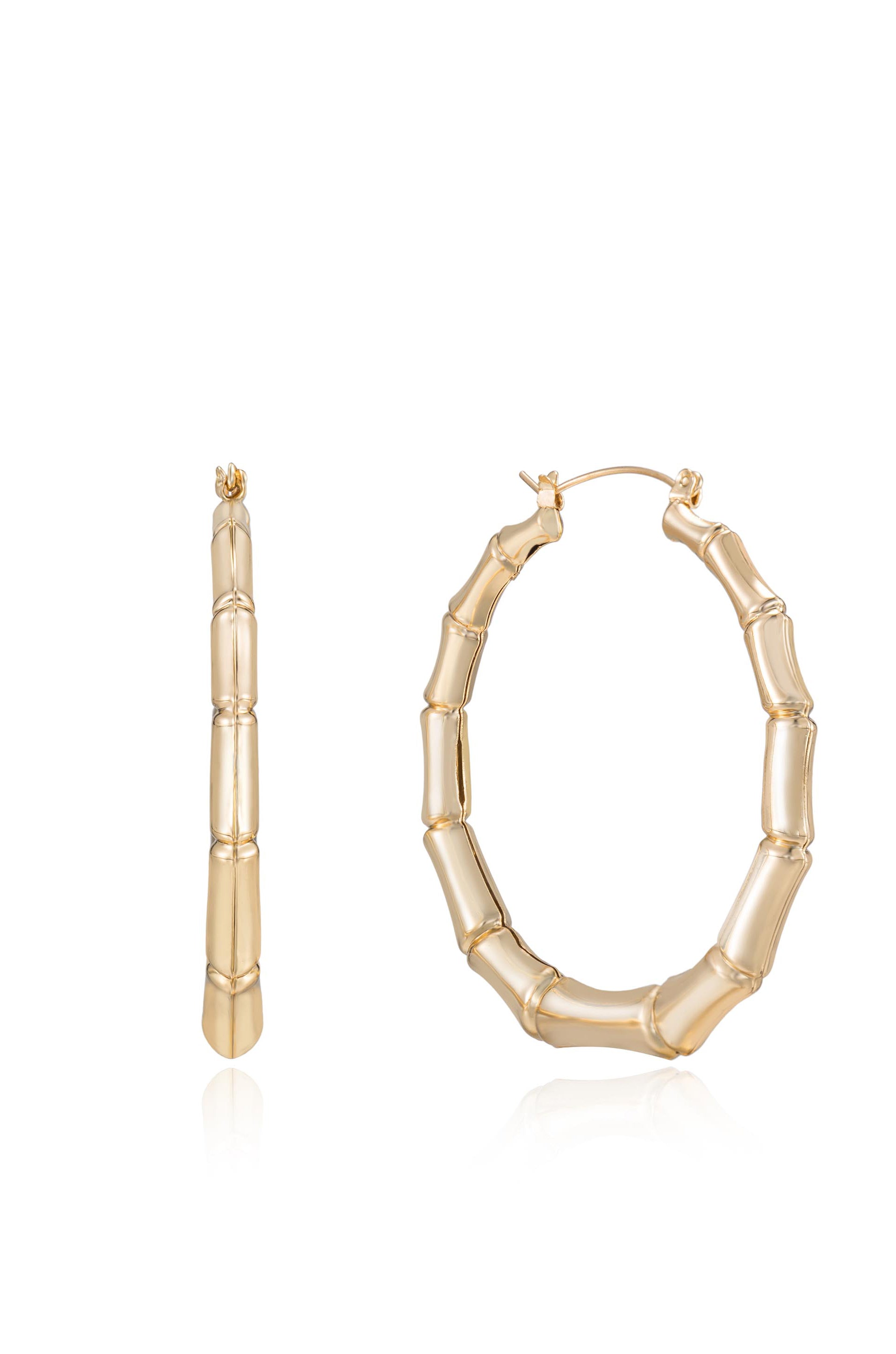 Large Bamboo Hoop Earrings Gold Tone Full 3 inch Hoops 