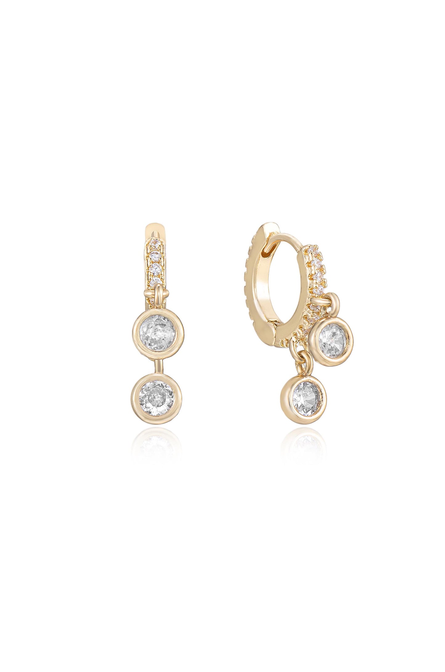 Double Crystal Charm Mini Hoop Earrings on white
