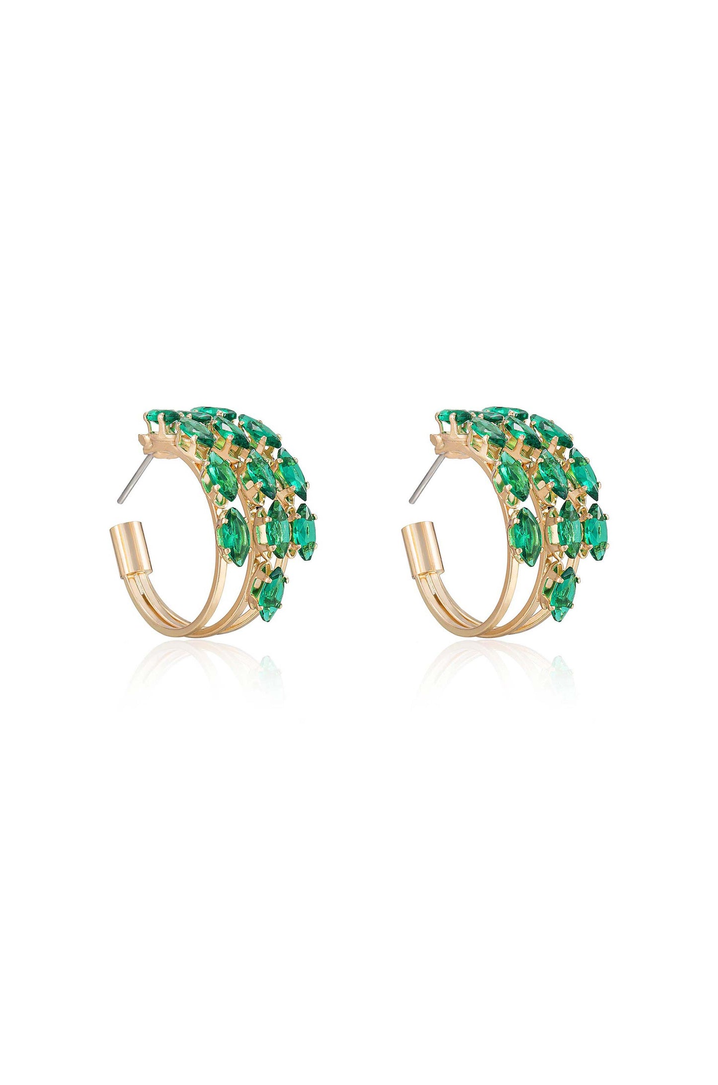 Multi-Crystal Huggie Hoop Earrings in green side