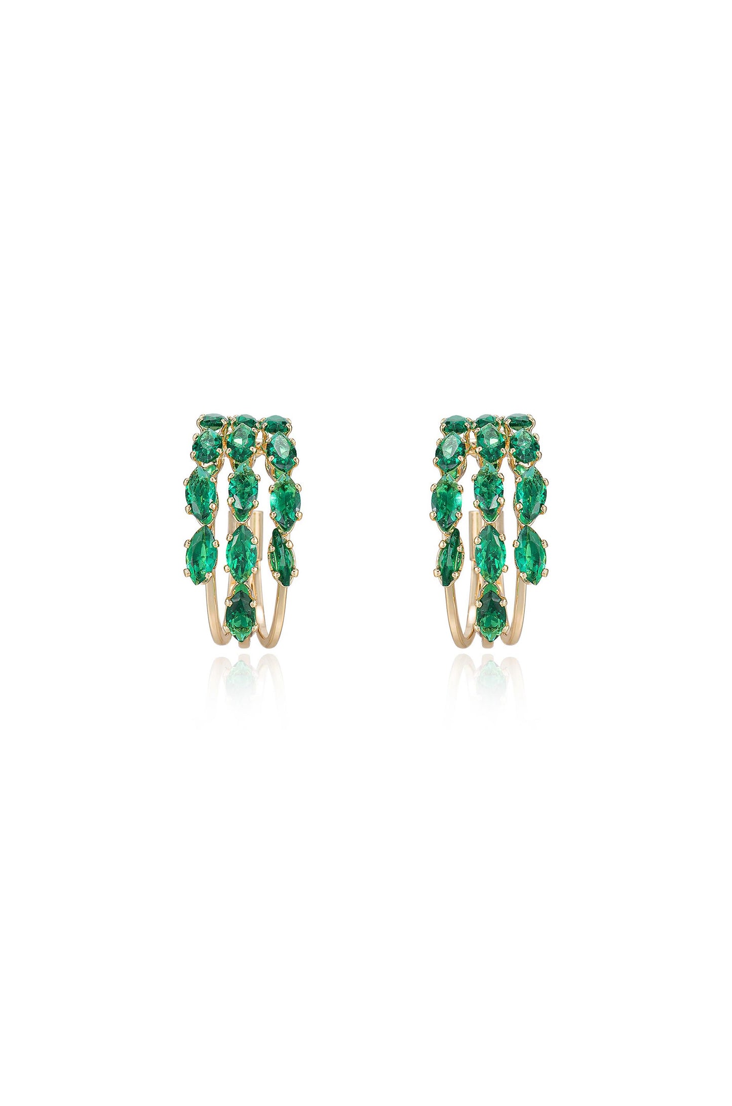 Multi-Crystal Huggie Hoop Earrings in green front