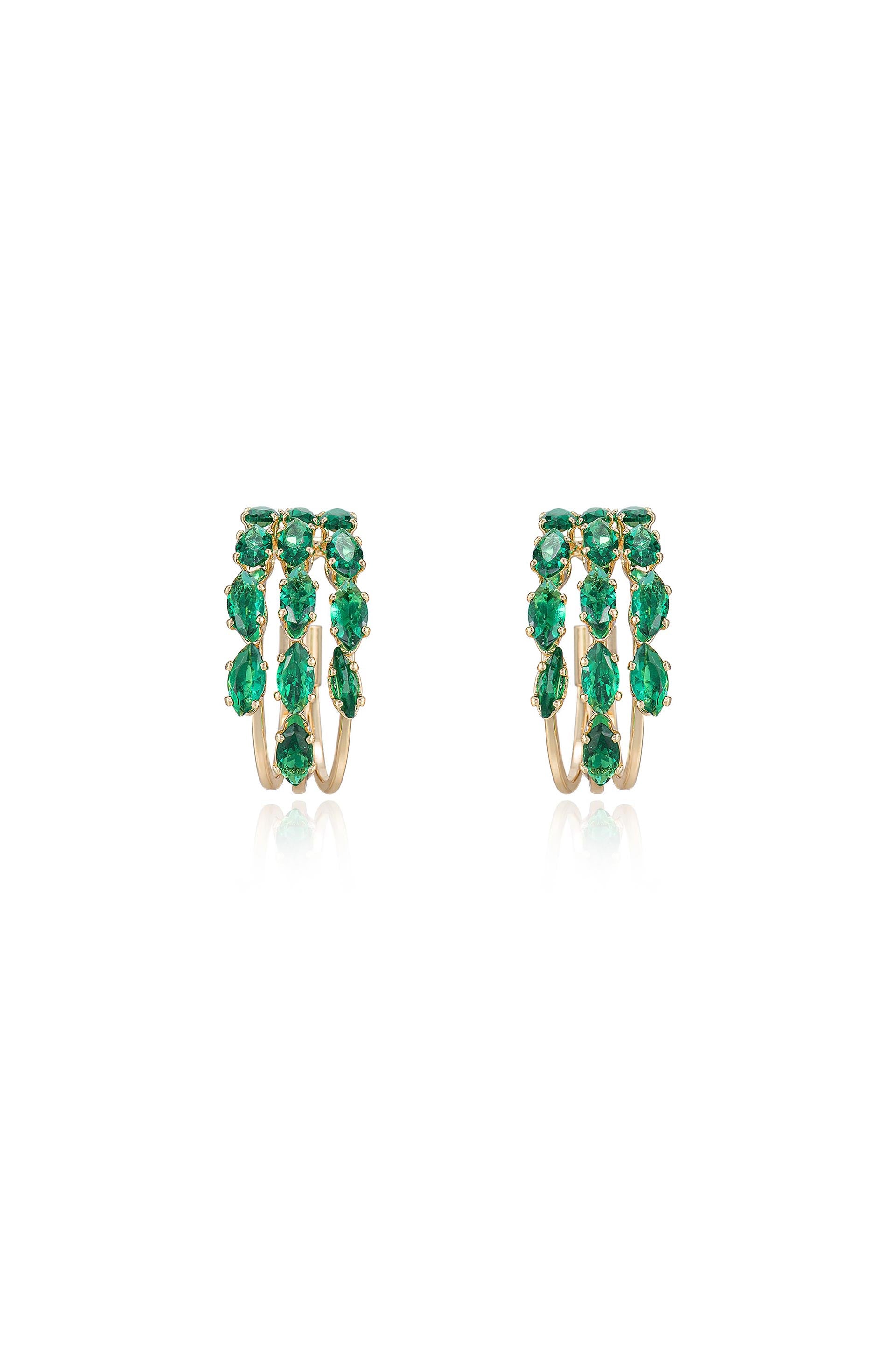 Multi-Crystal Huggie Hoop Earrings in green front