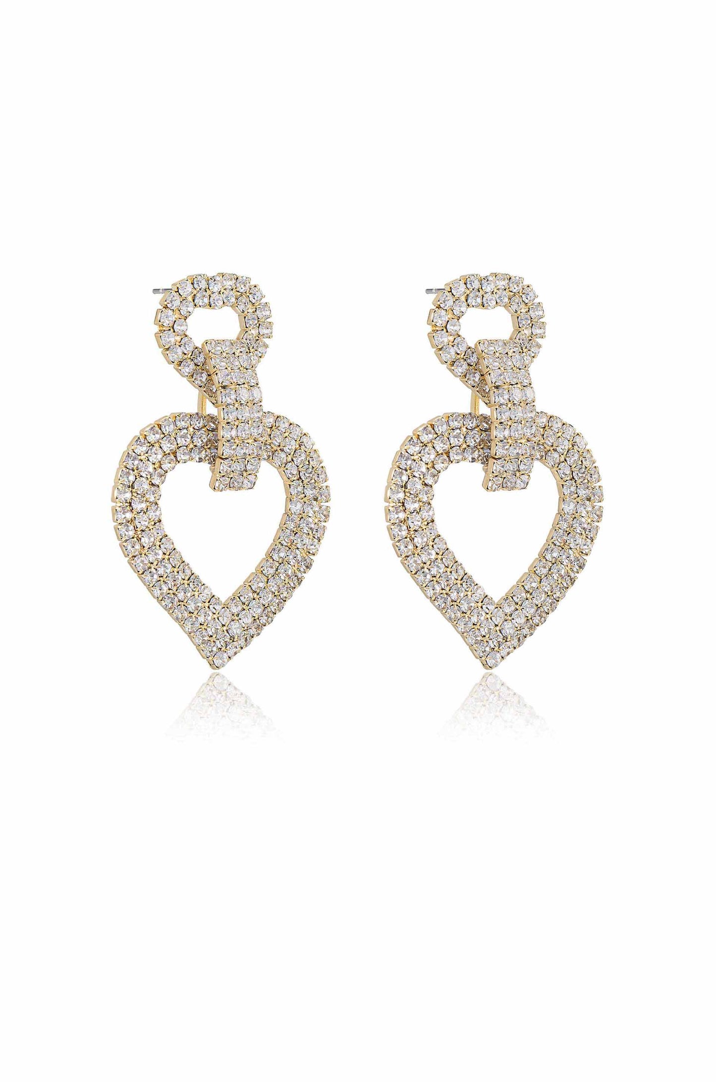 Dove Drop Heart Crystal 18k Gold Plated Earrings side view