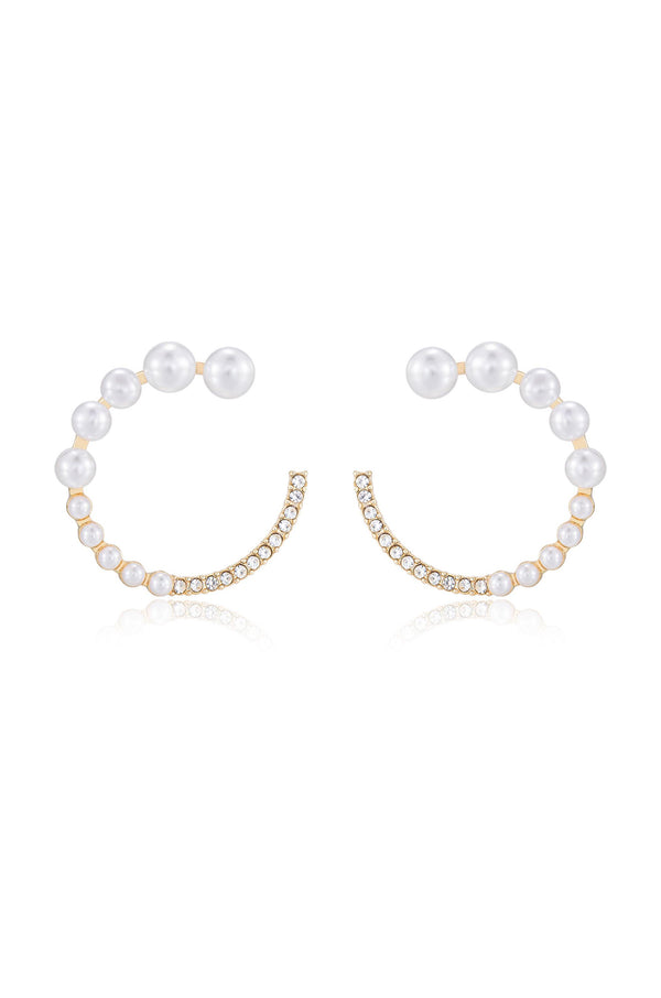 Chic Pearl And Crystal Open Circle Earrings