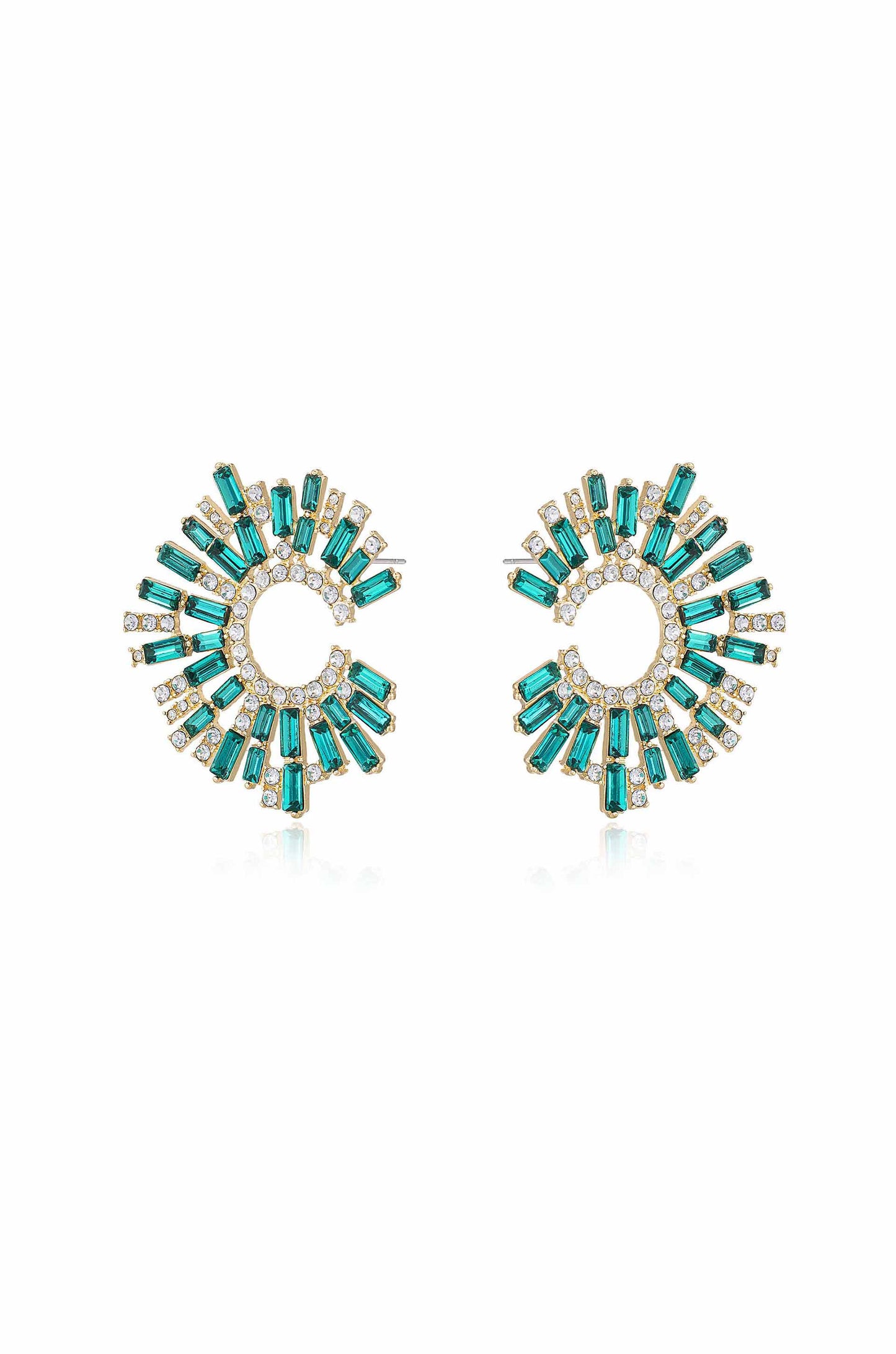 Opulent Crystal Stardust 18k Gold Plated Open Circle Earrings in green side