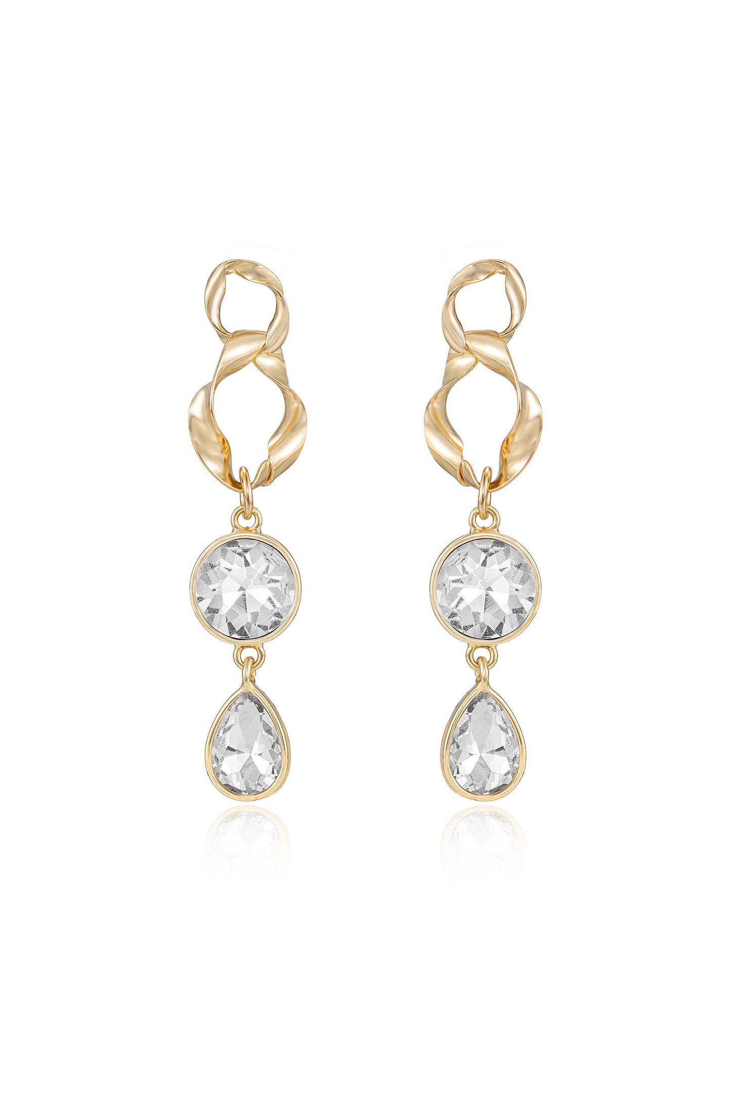 Twisted Gold Crystal Dangle 18k Gold Plated Earrings