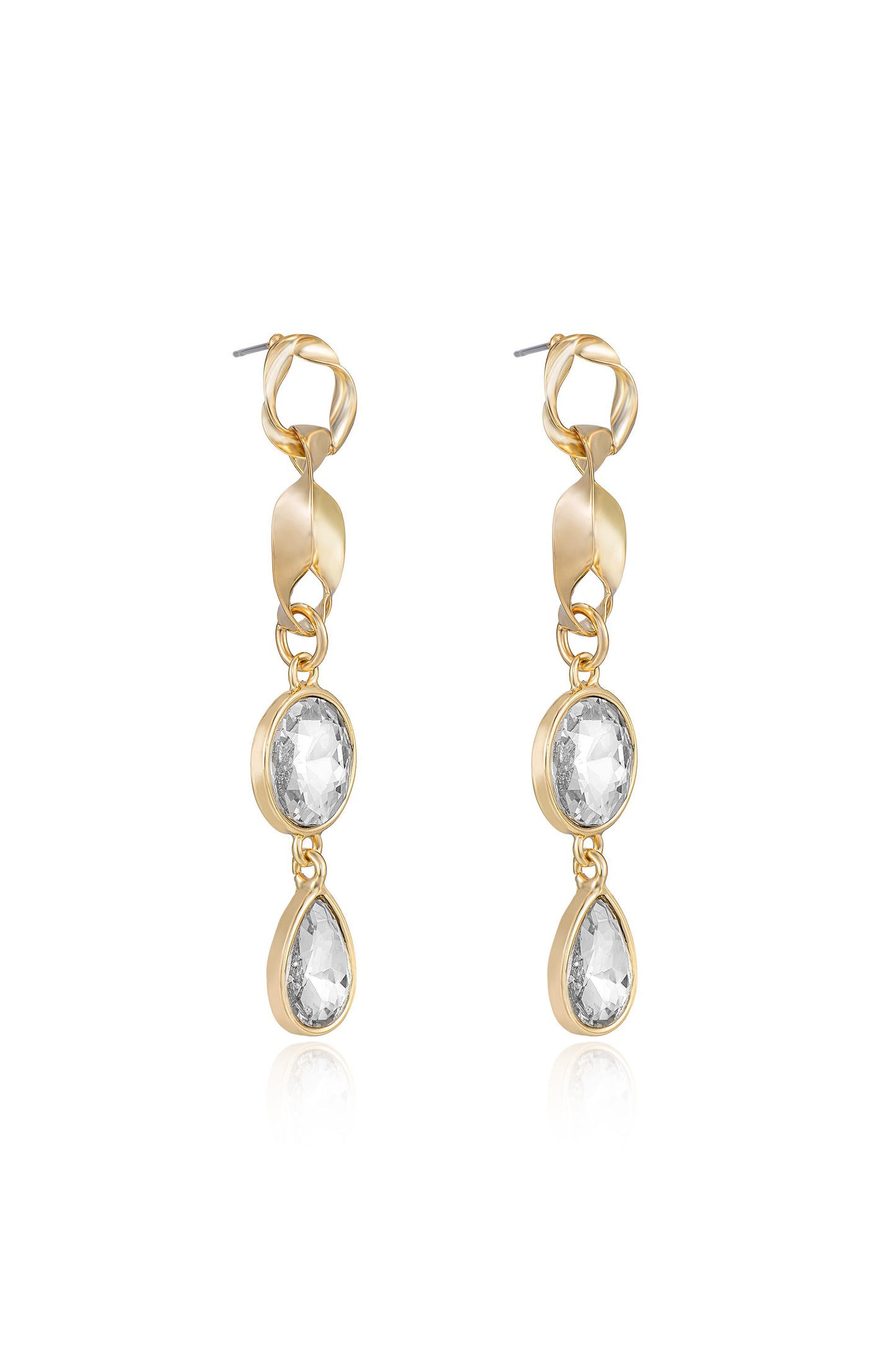 Twisted Gold Crystal Dangle 18k Gold Plated Earrings side