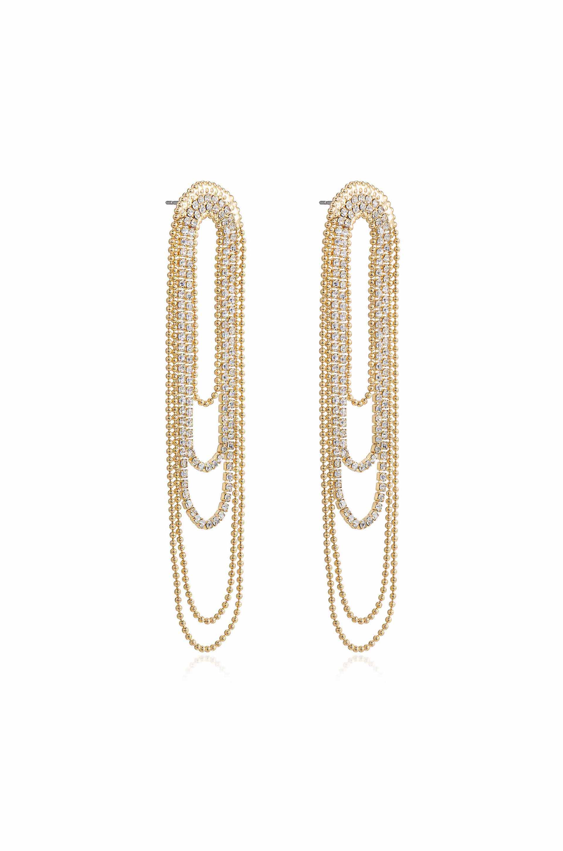 Crystal and Looped Chain Earrings side