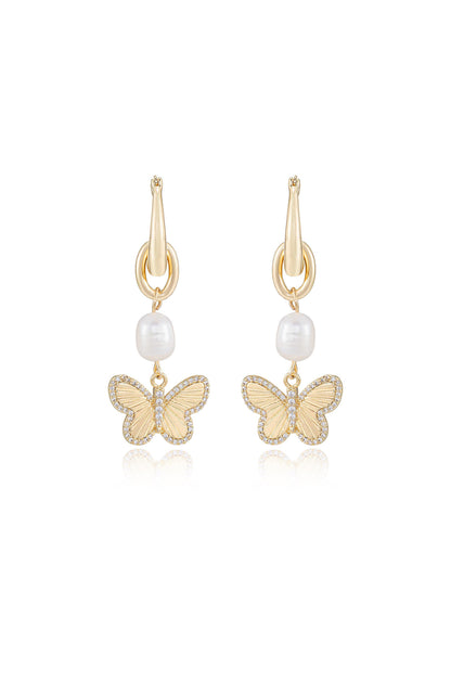 Butterfly High Pearl Drop Earrings