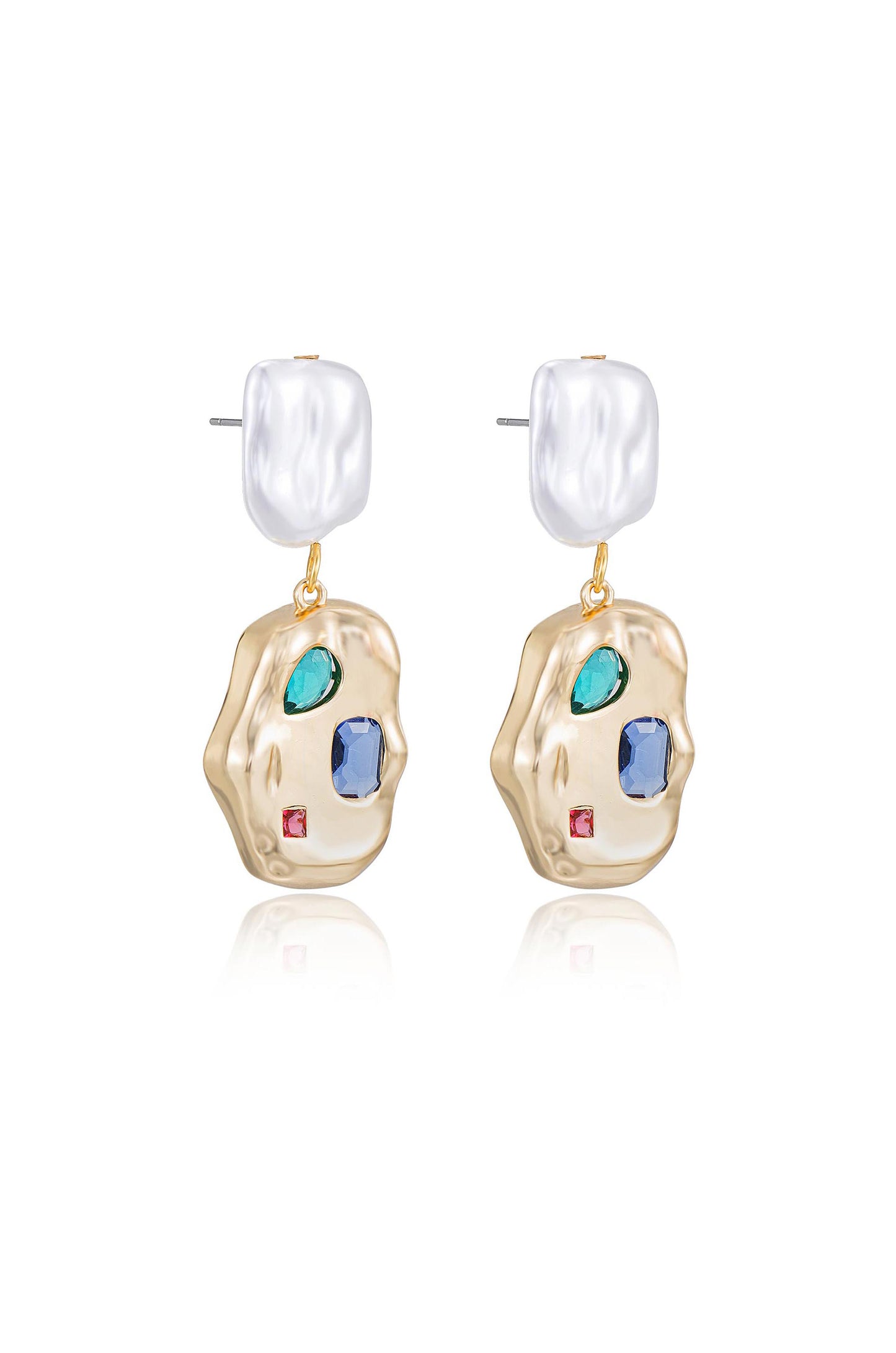 Rainbow Crystal Nugget & Pearl Earrings side