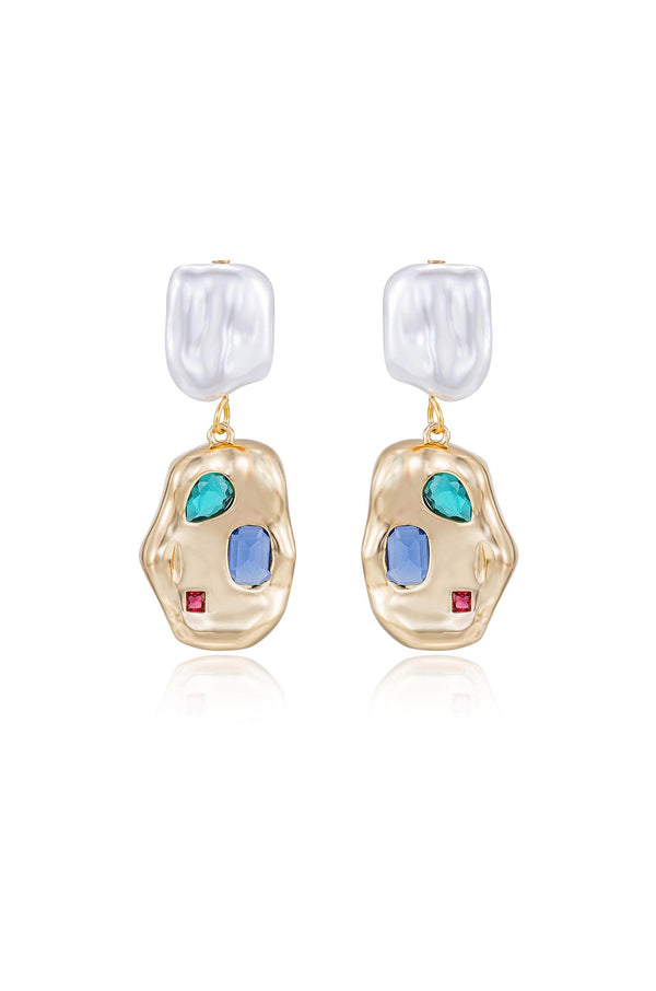 Rainbow Crystal Nugget & Pearl Earrings