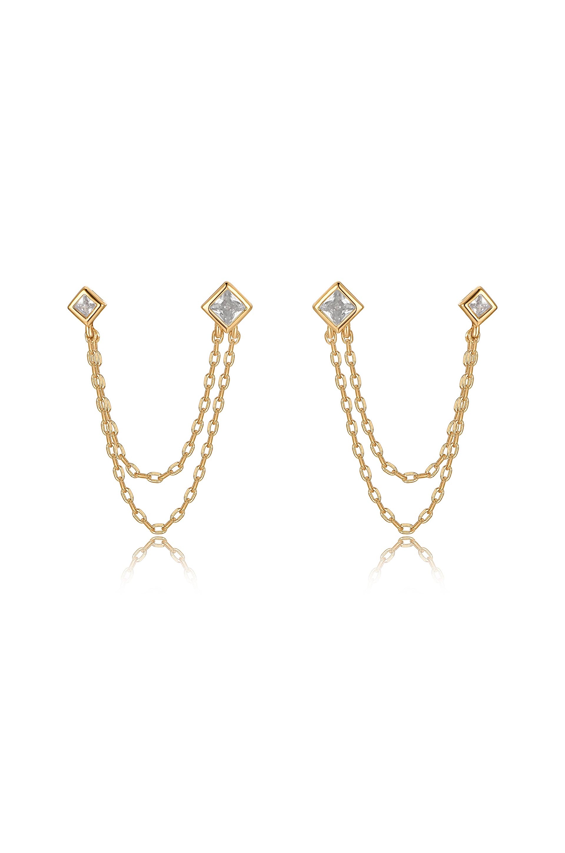 Double Piercing Diamond Shape Earrings