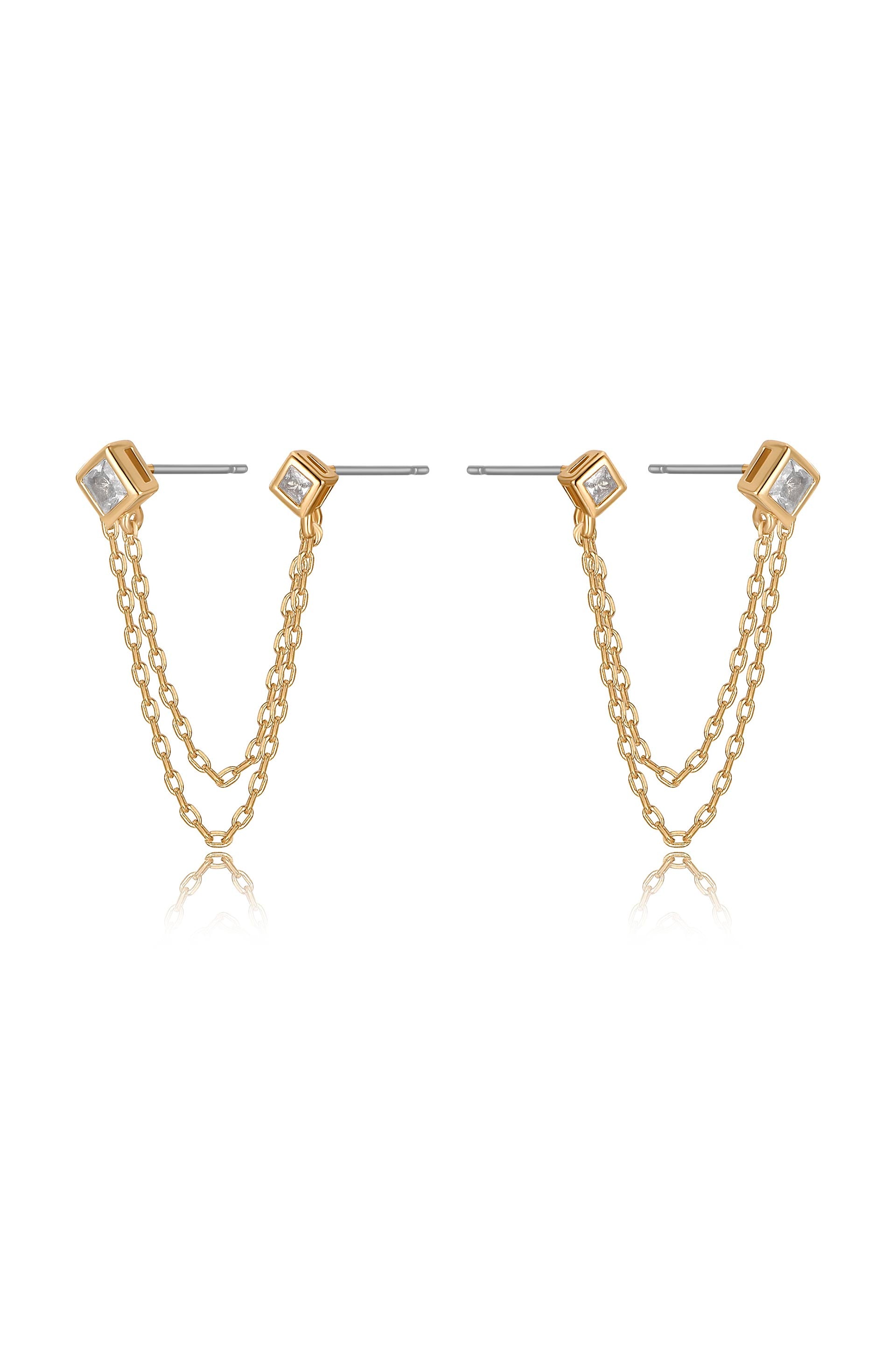 Double Piercing Diamond Shape Earrings side