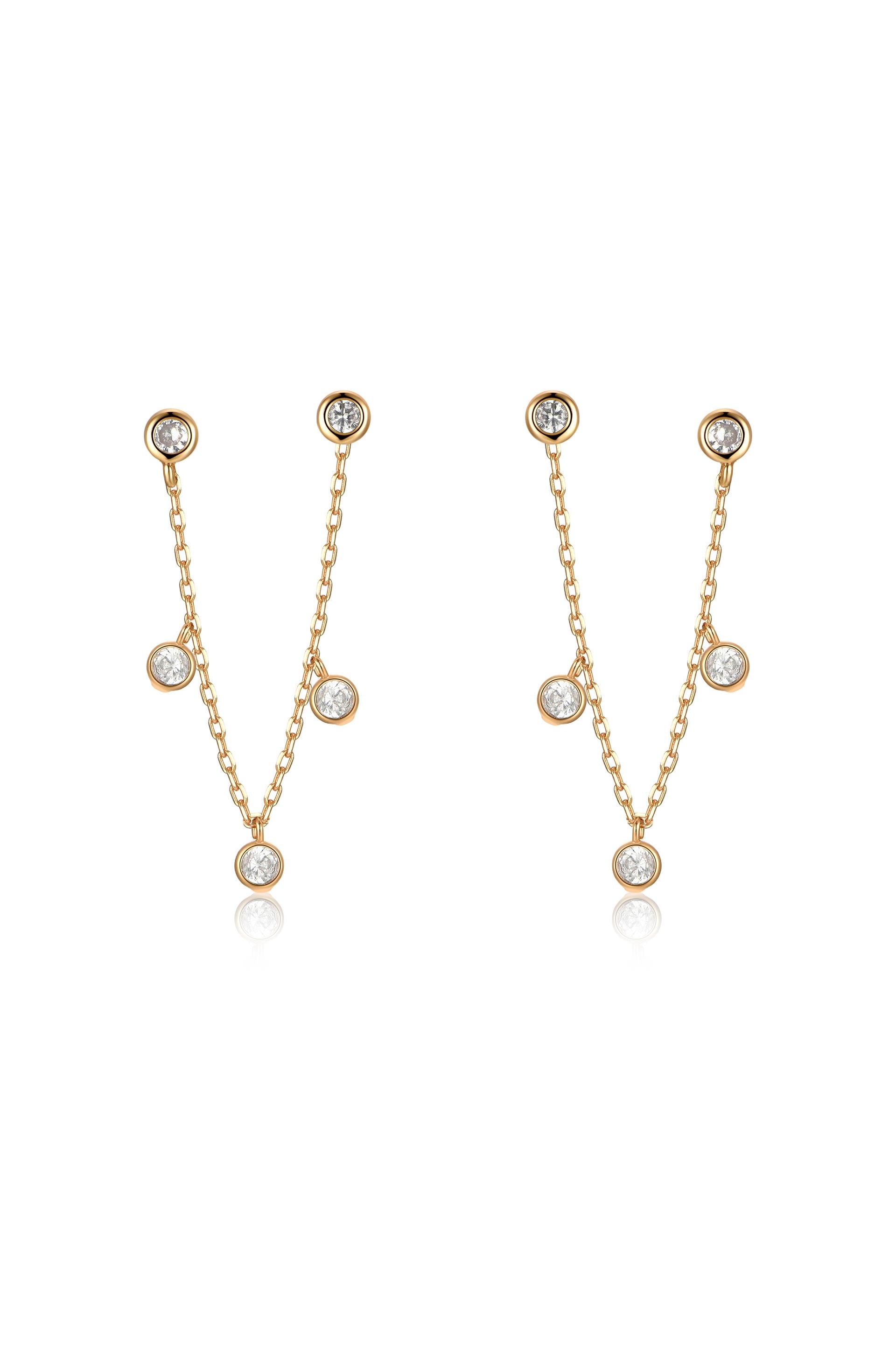 Double Piercing Multi-Crystal Dangle Earrings