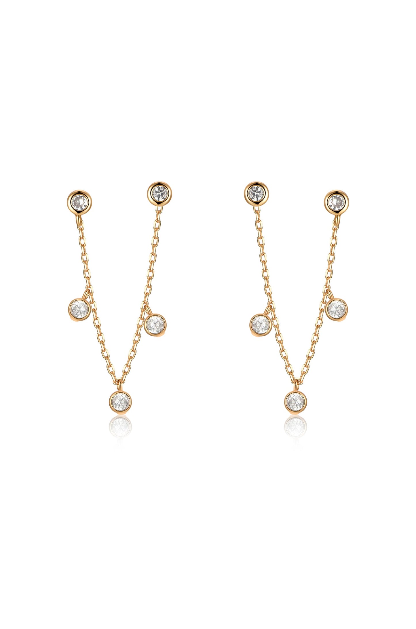 Double Piercing Multi-Crystal Dangle Earrings