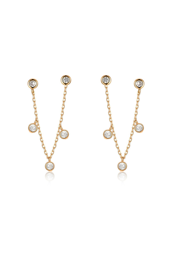 Double Piercing Multi-Crystal Dangle Earrings