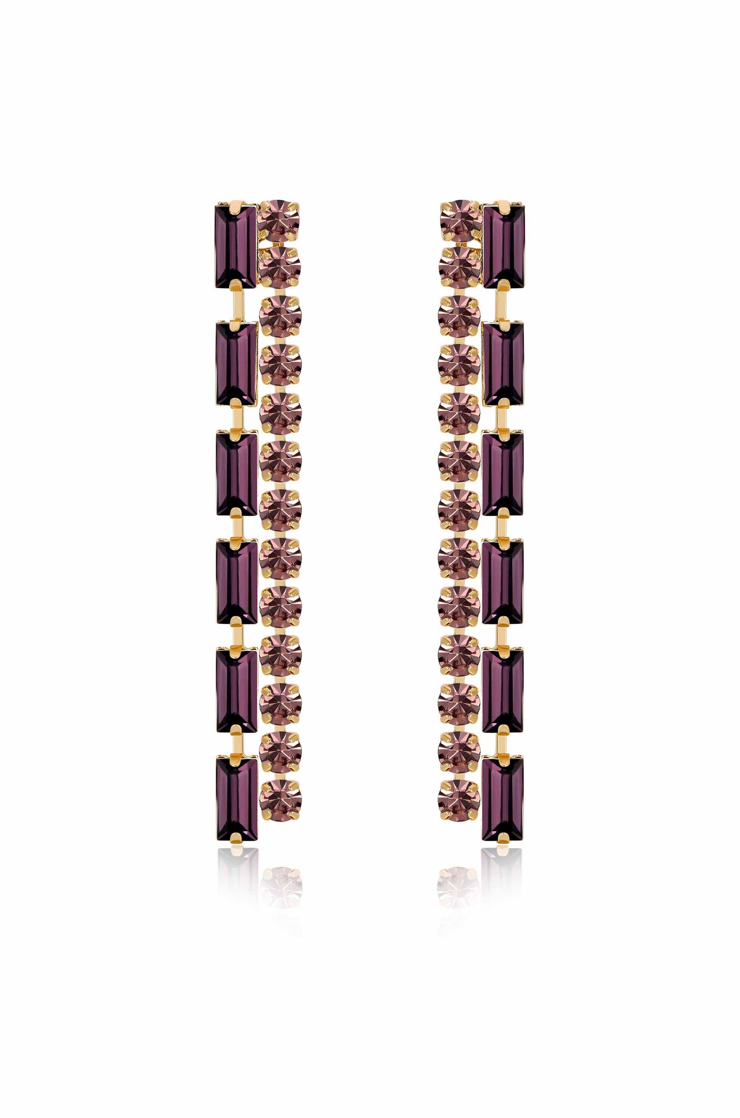 Date Night Crystal Drop 18k Gold Plated Earrings in purple
