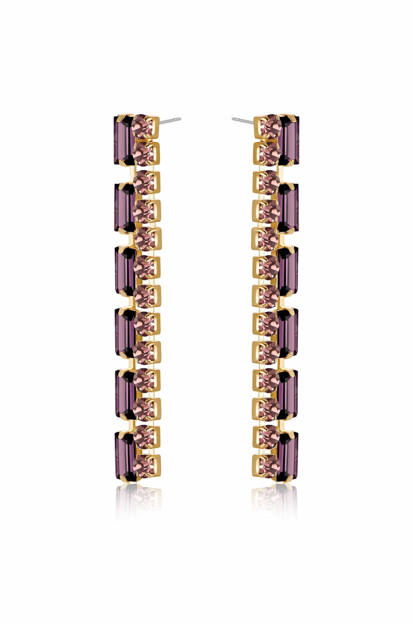 Date Night Crystal Drop 18k Gold Plated Earrings in purple side