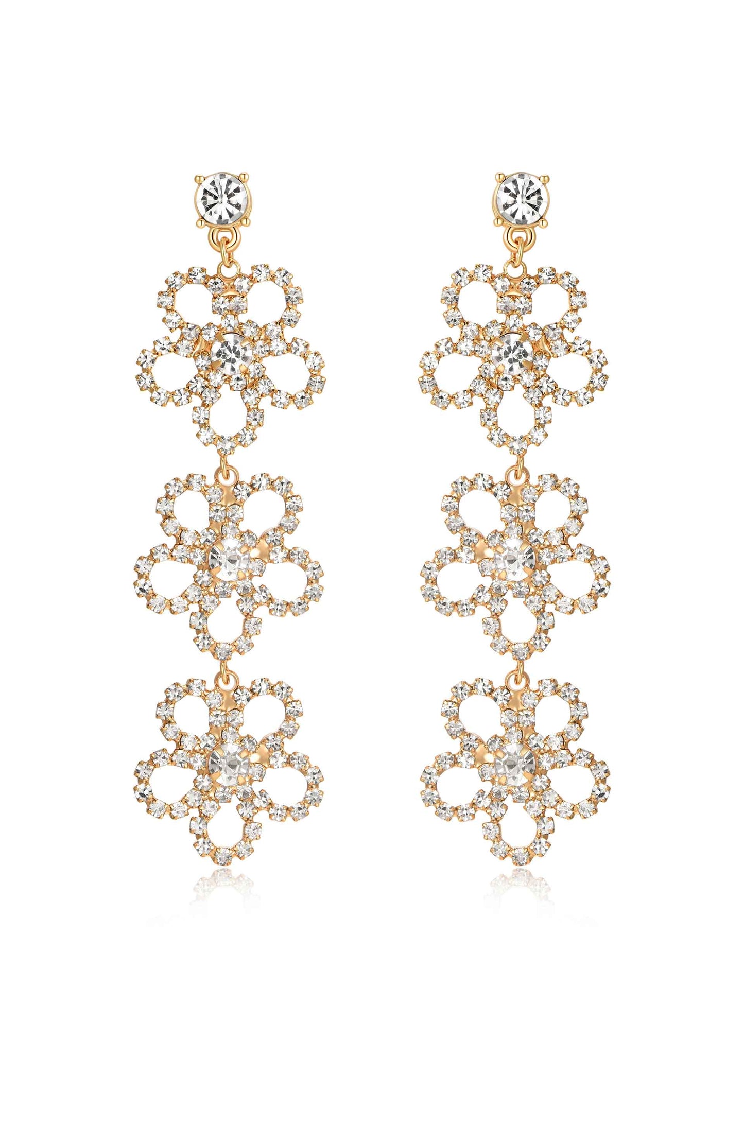 Flower Power Triple Drop 18k Gold Plated Earrings