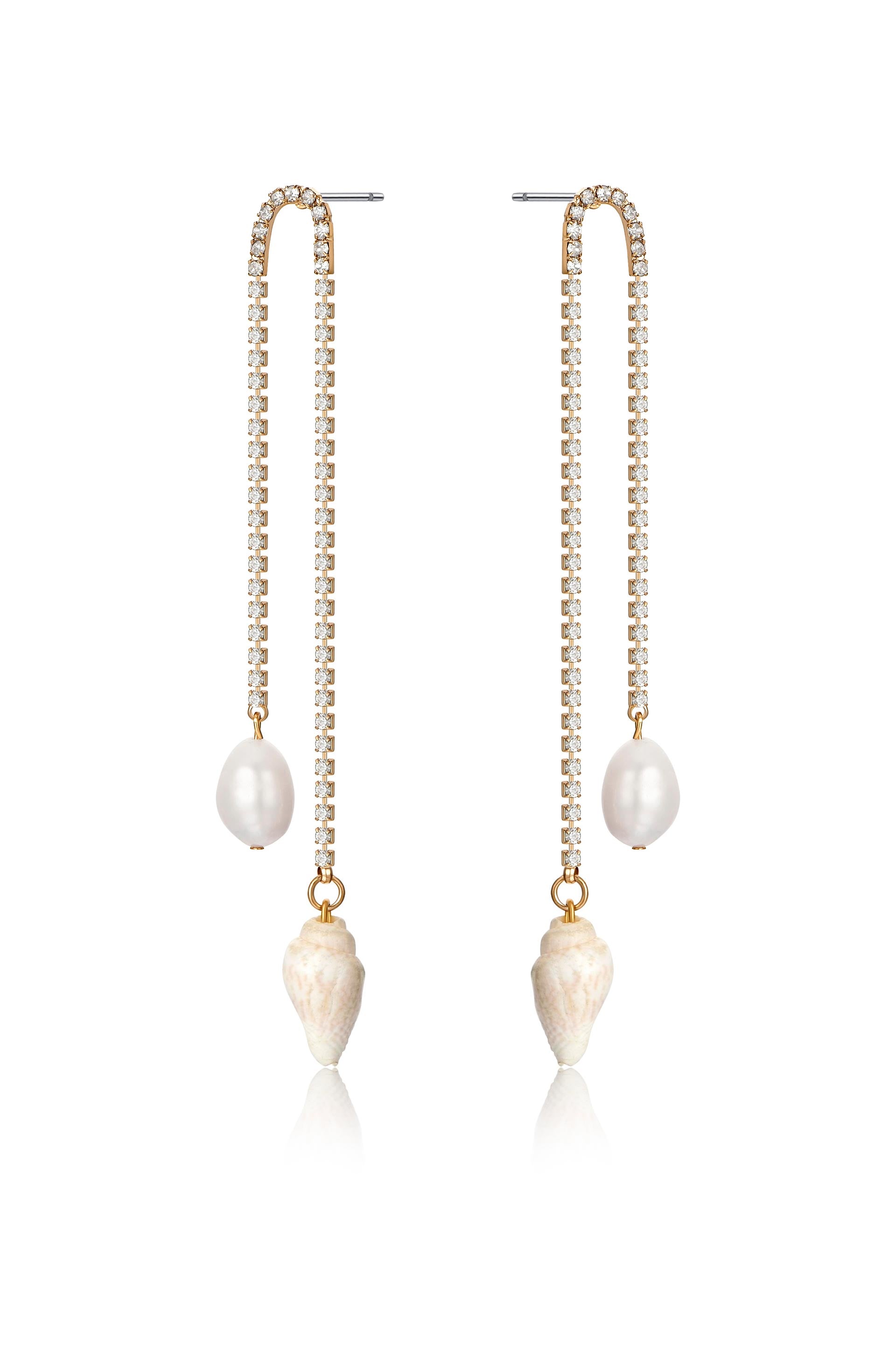 Shell and Pearl Vacation Dangle Earrings side
