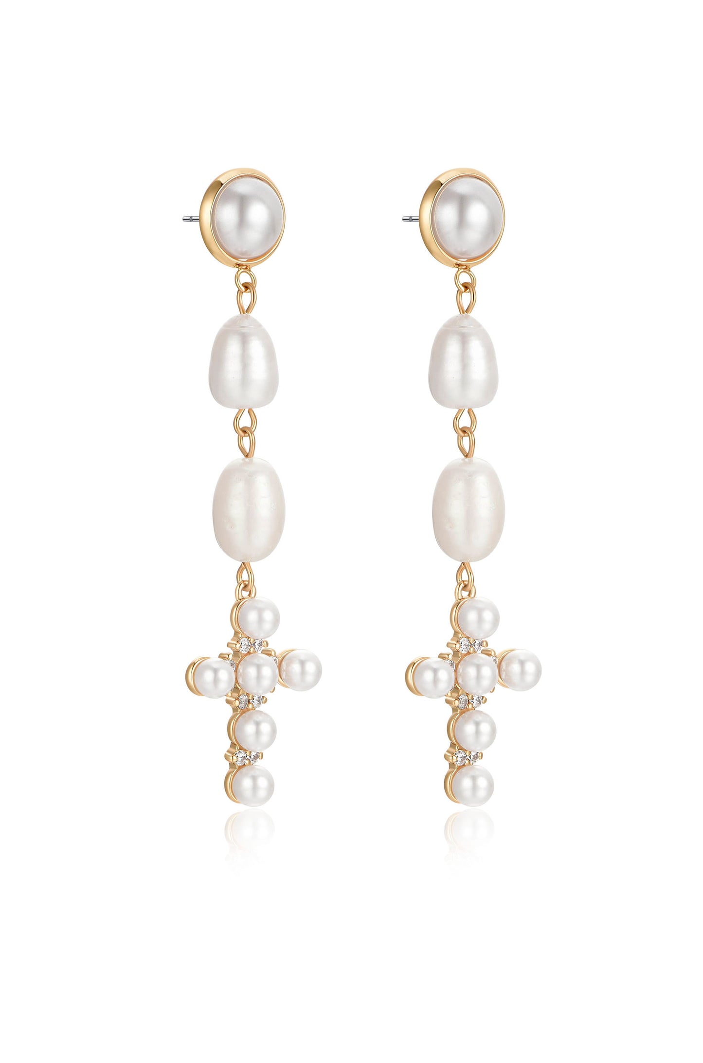 Pearl Cross Drop Earrings side
