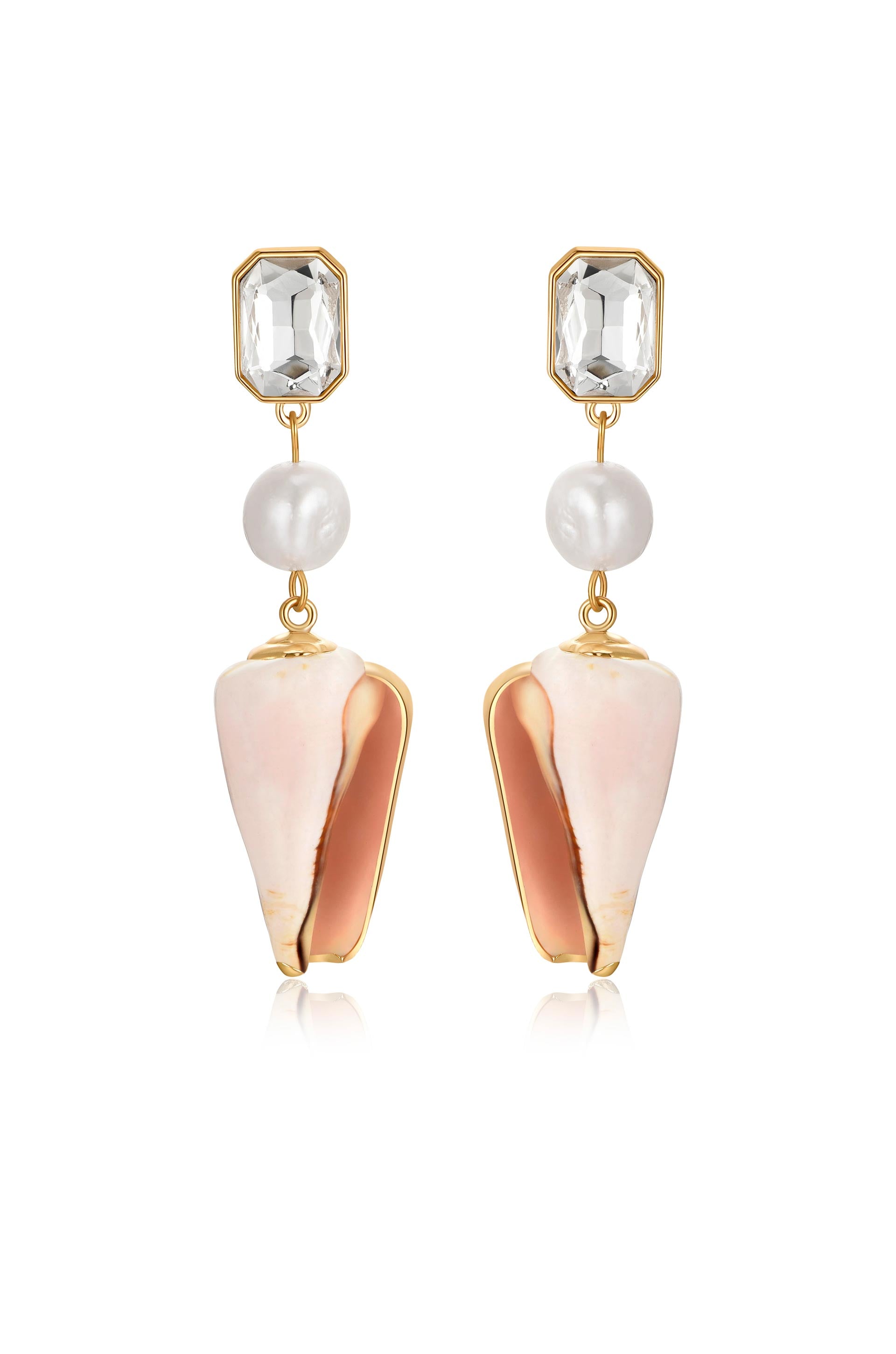Golden Rimmed Shell Dangle Earrings